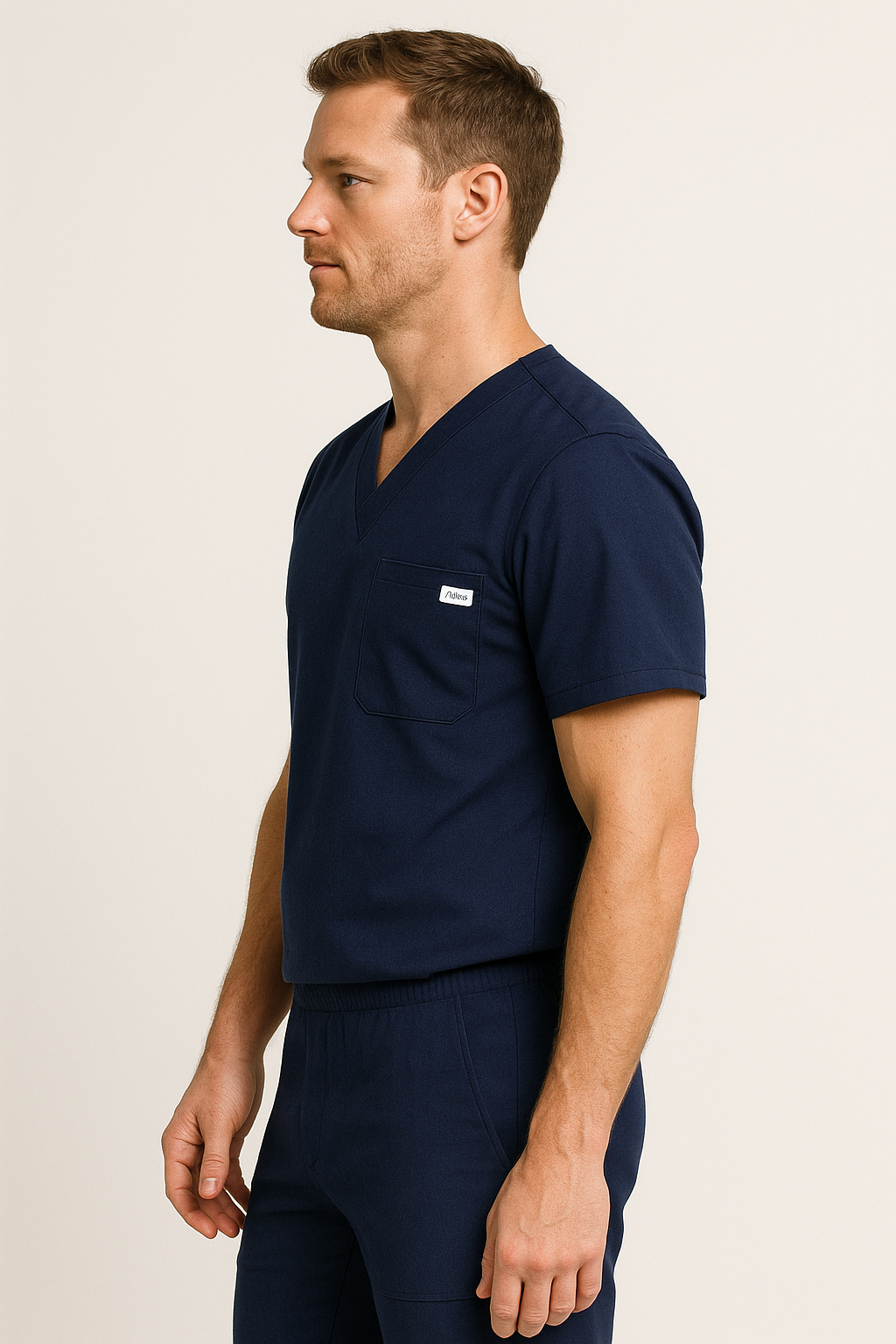 Men UltraFlex 4 Way Stretch 3 Pocket V Neck Scrub Top - Navy Blue