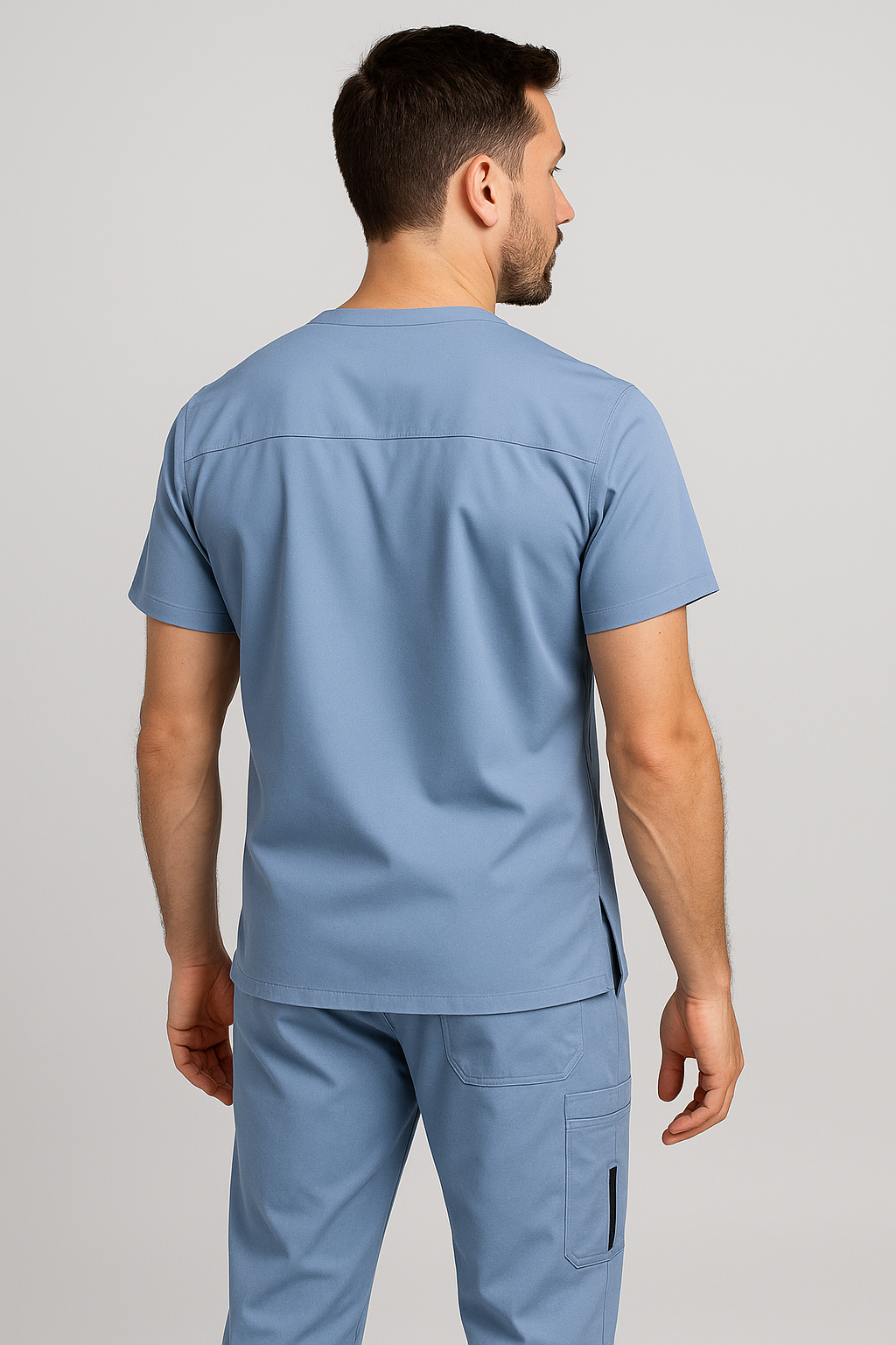 Men UltraFlex 4 Way Stretch 3 Pocket V Neck Scrub Top - Ciel Blue