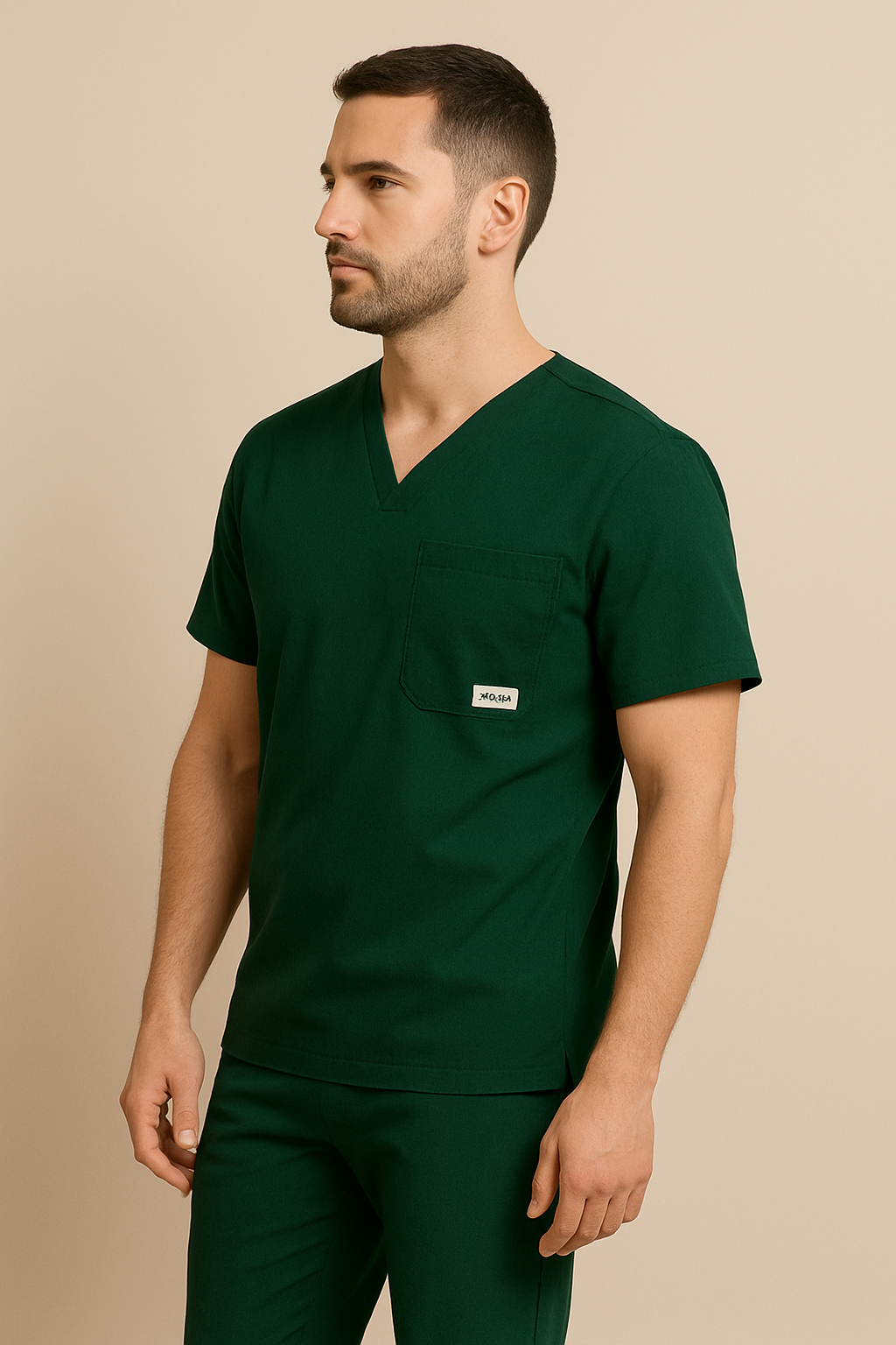 Men UltraFlex 4 Way Stretch 3 Pocket V Neck Scrub Top - Forest Green