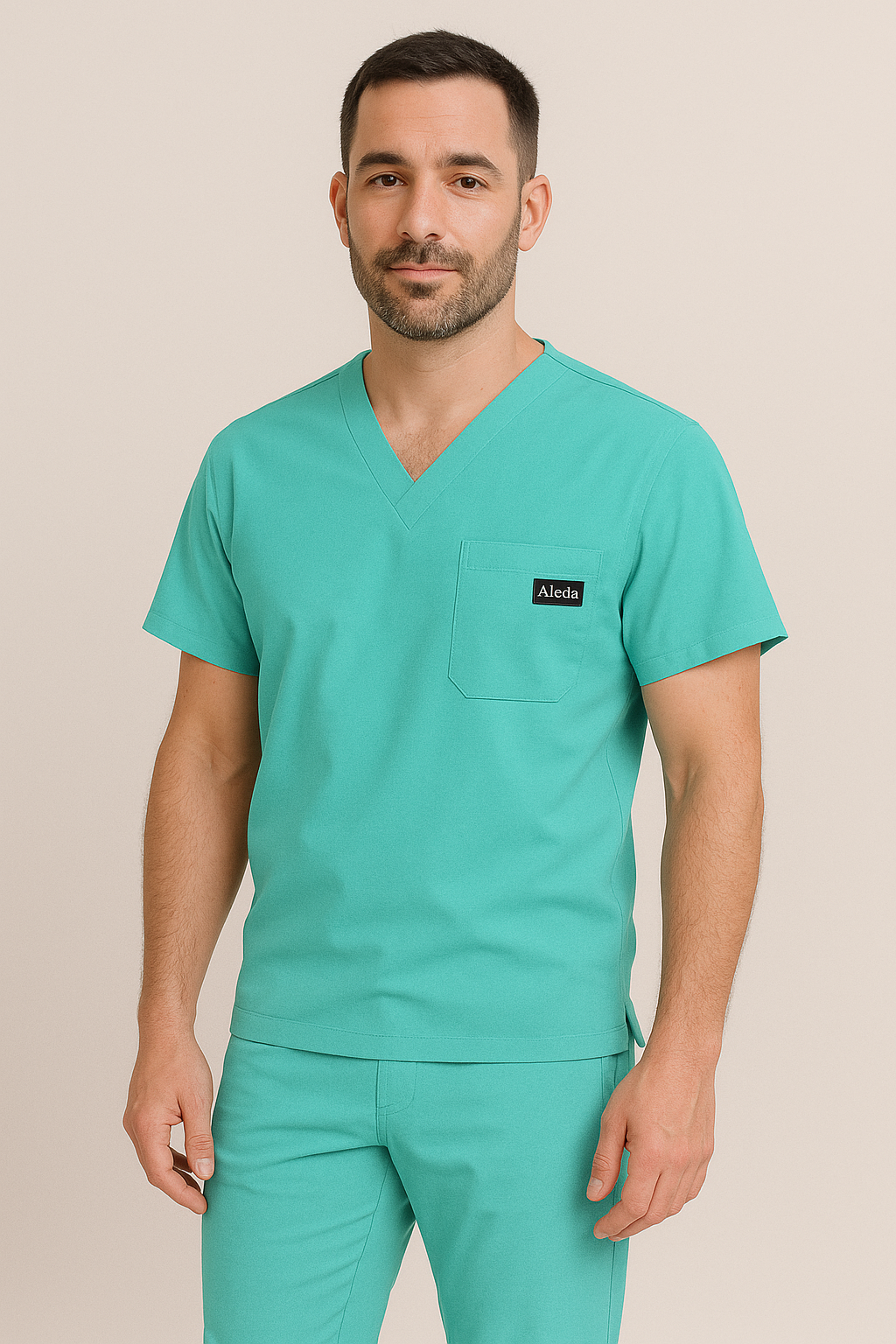 Men UltraFlex 4 Way Stretch 3 Pocket V Neck Scrub Top - Surgical Green