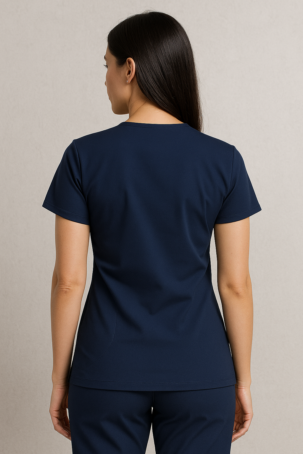 Women UltraFlex 4 Way Stretch 3 Pocket V Neck Scrub Top - Navy Blue