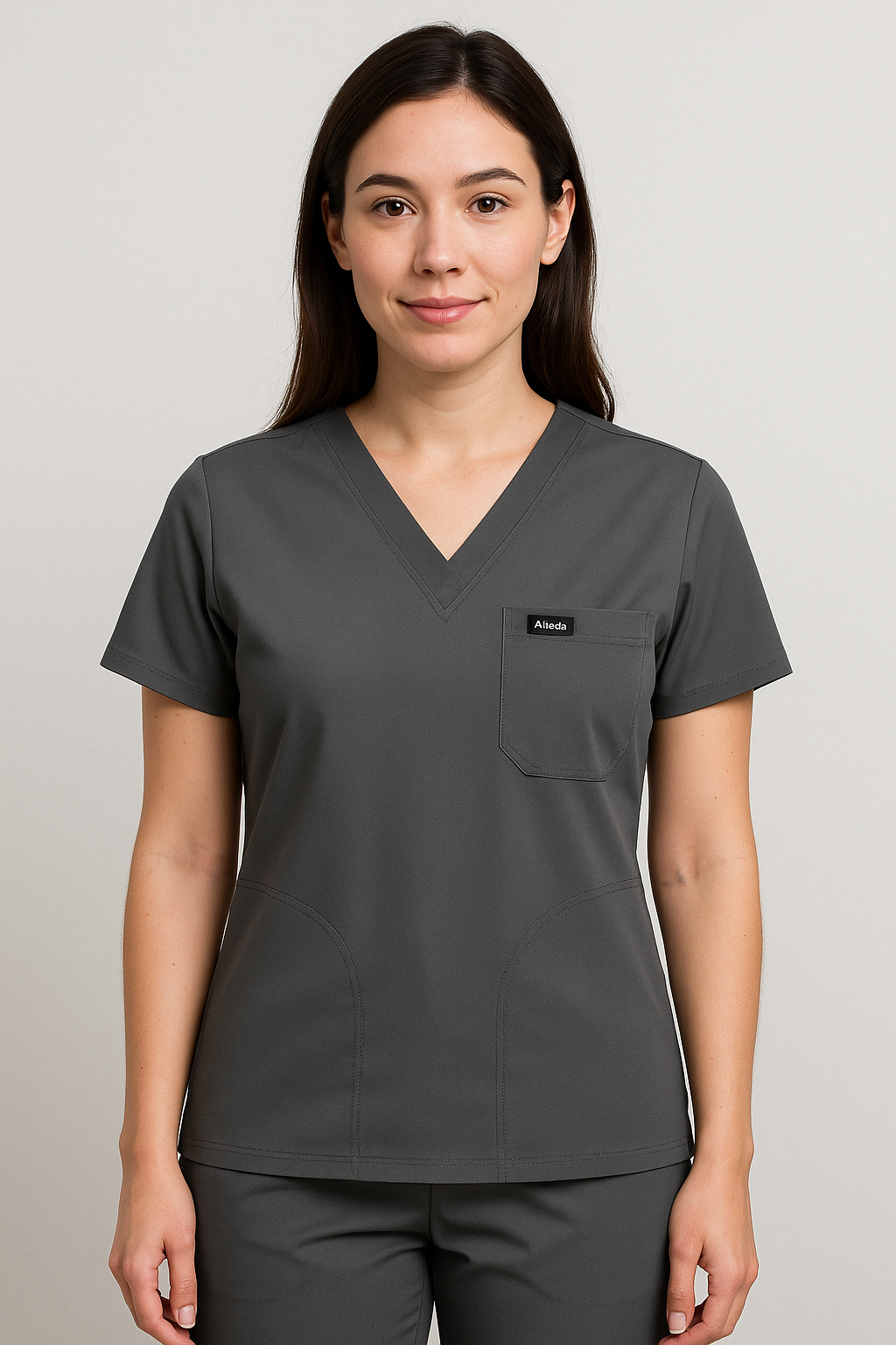 Women UltraFlex 4 Way Stretch 3 Pocket V Neck Scrub Top - Heather Grey