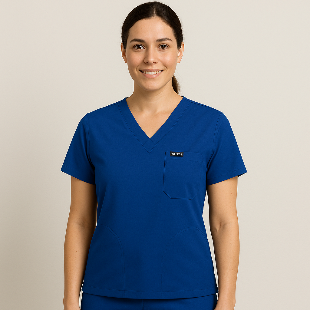 Women UltraFlex 4 Way Stretch 3 Pocket V Neck Scrub Top - Navy Blue