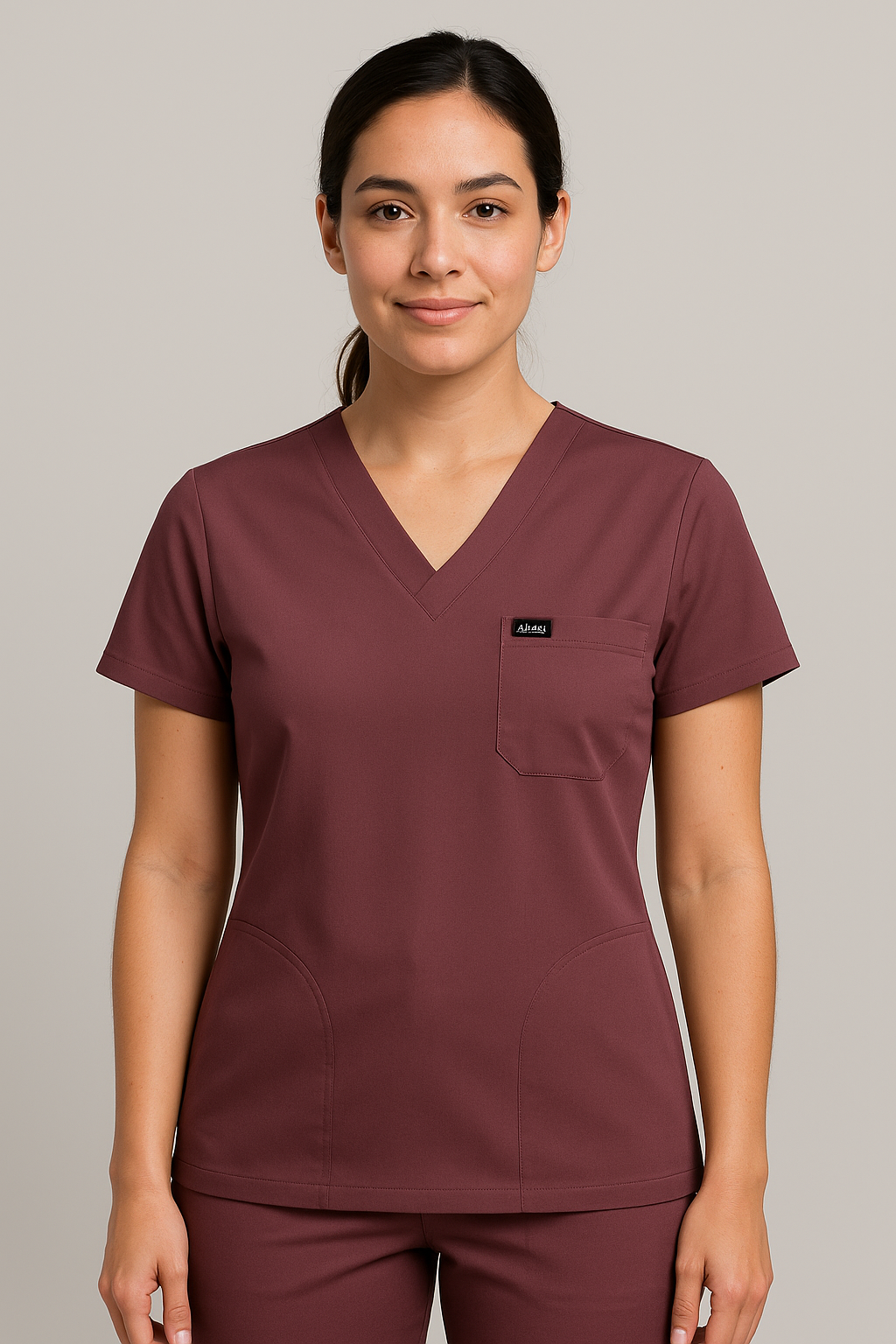 Women UltraFlex 4 Way Stretch 3 Pocket V Neck Scrub Top - Wine