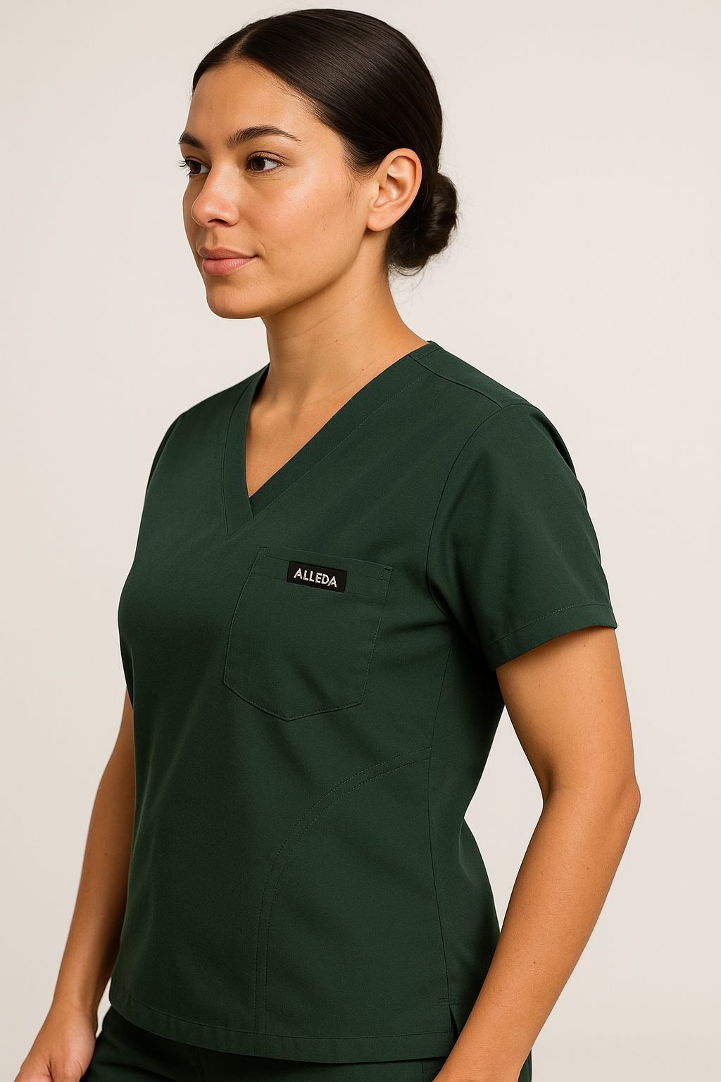 Women UltraFlex 4 Way Stretch 3 Pocket V Neck Scrub Top - Forest Green