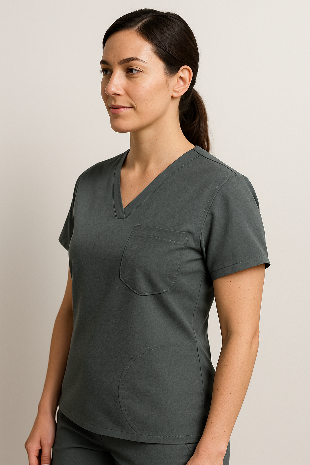 Women UltraFlex 4 Way Stretch 3 Pocket V Neck Scrub Top - Heather Grey