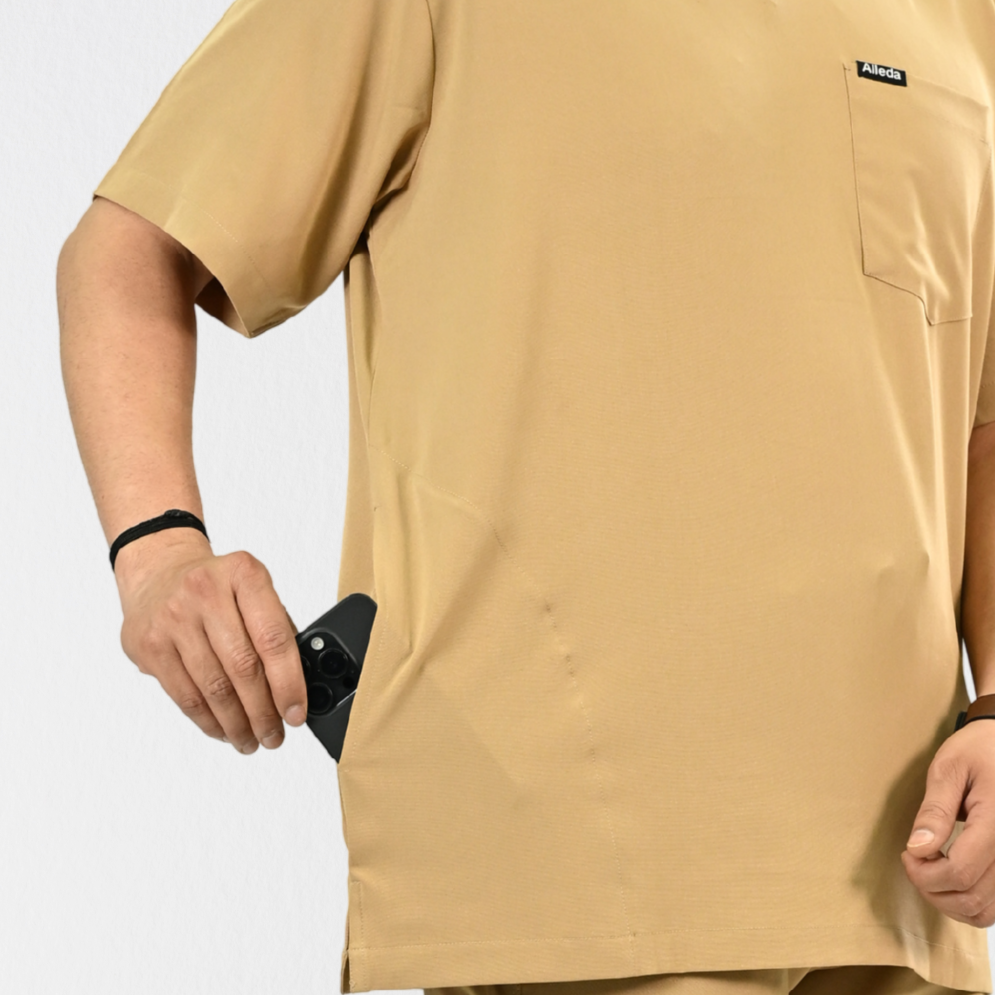 Men PrimaFlex 4 Way Stretch 3 Pocket Scrub Top - Beige