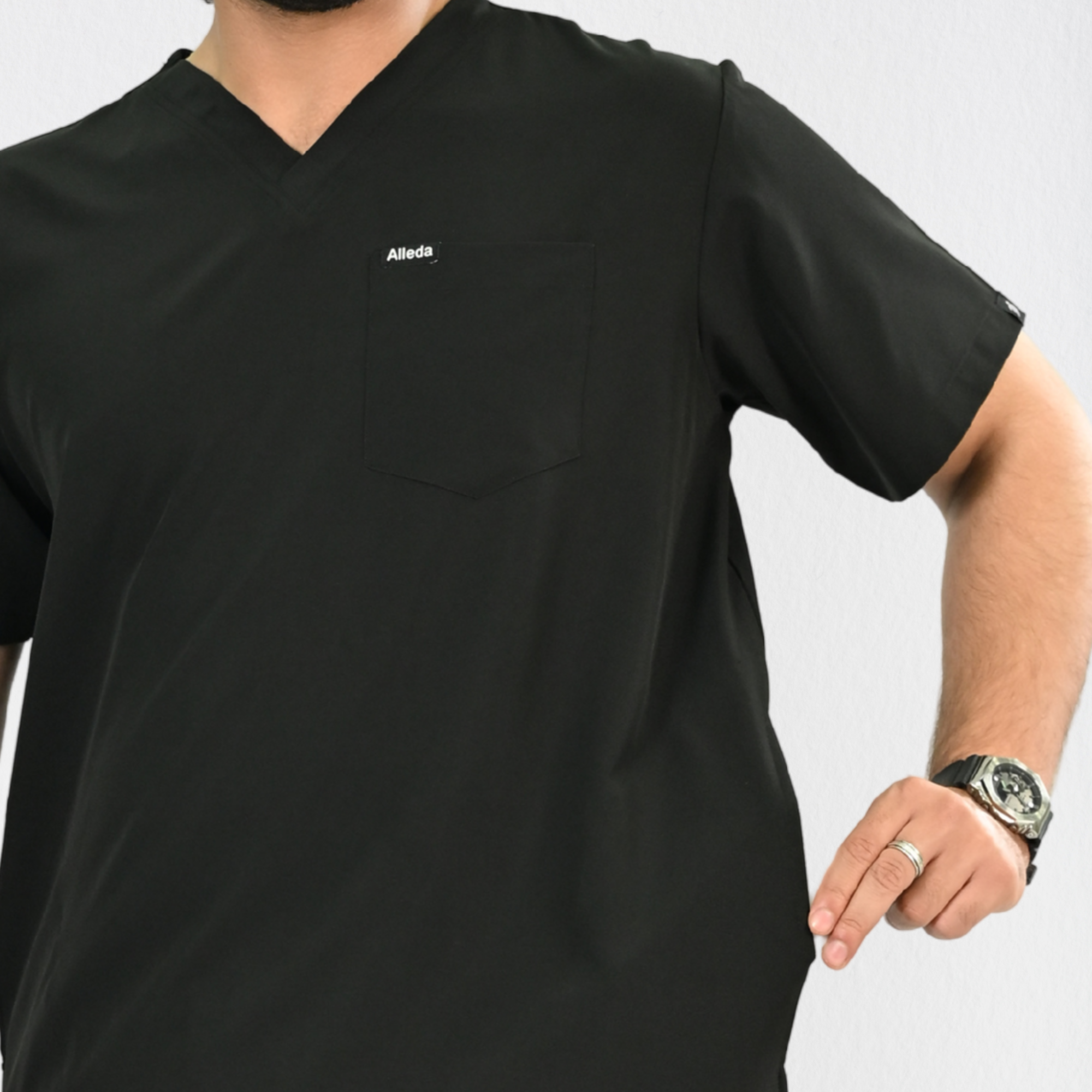 Men PrimaFlex 4 Way Stretch 3 Pocket Scrub Top - Black