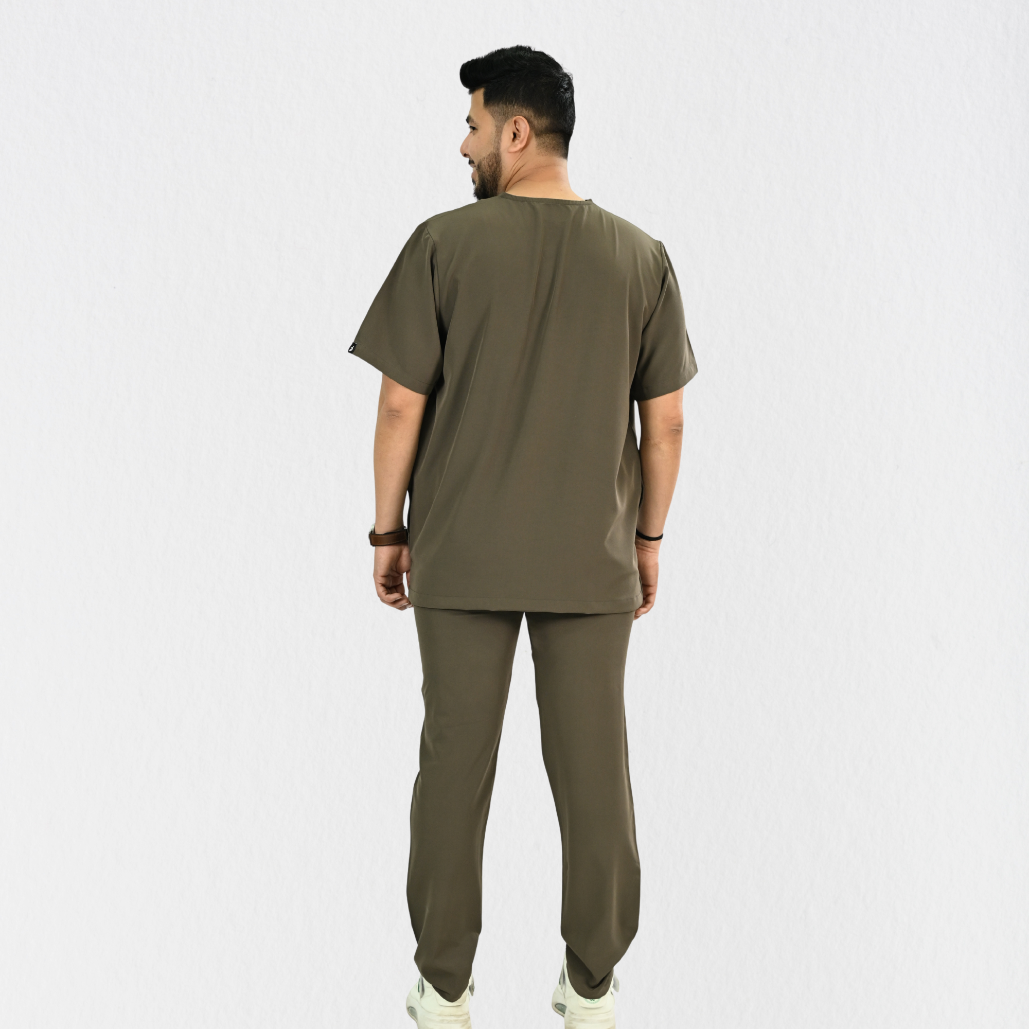 Men PrimaFlex 4 Way Stretch 8 Pocket V Neck Scrub Set - Charcoal Brown