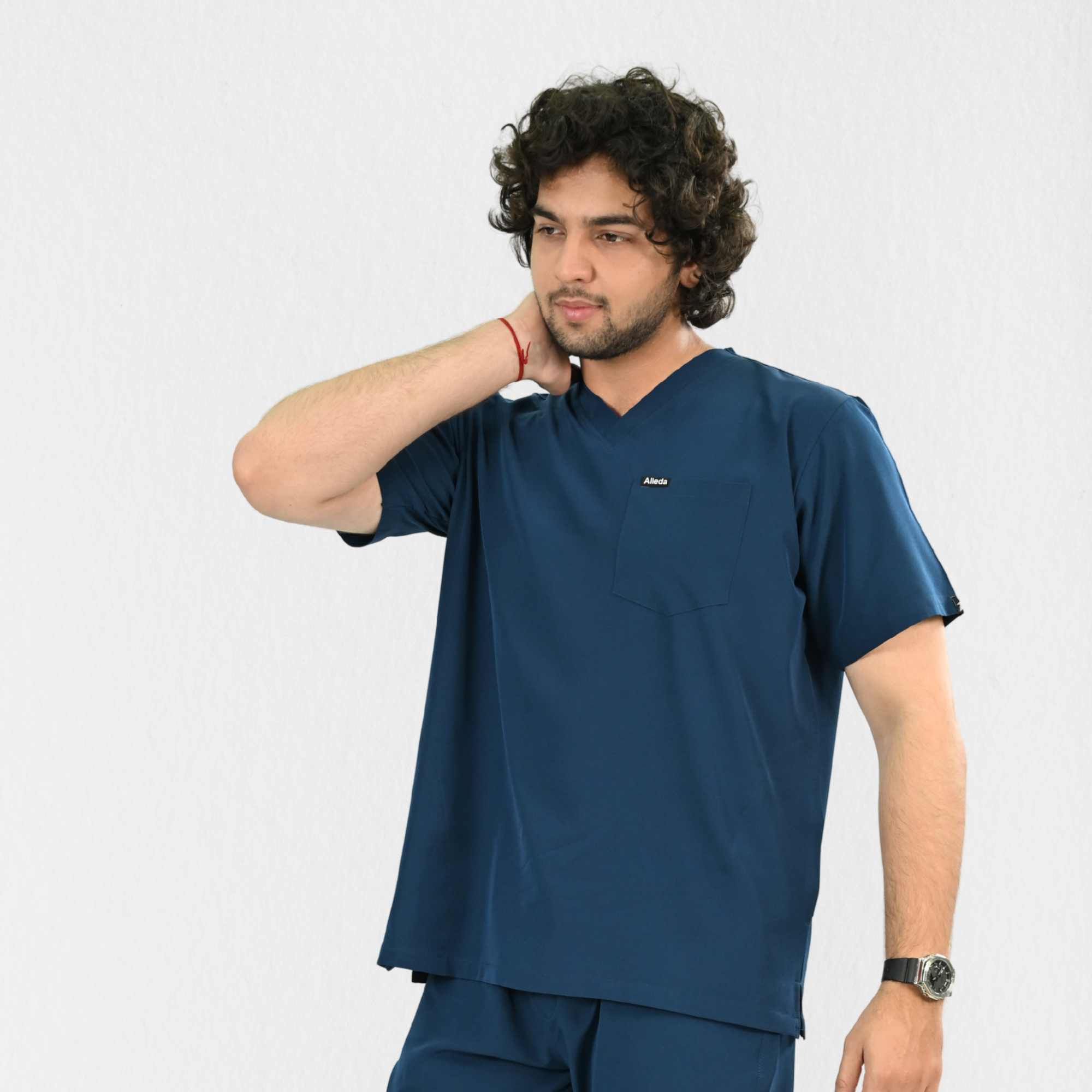 Men PrimaFlex 4 Way Stretch 3 Pocket Scrub Top - Crystal Teal
