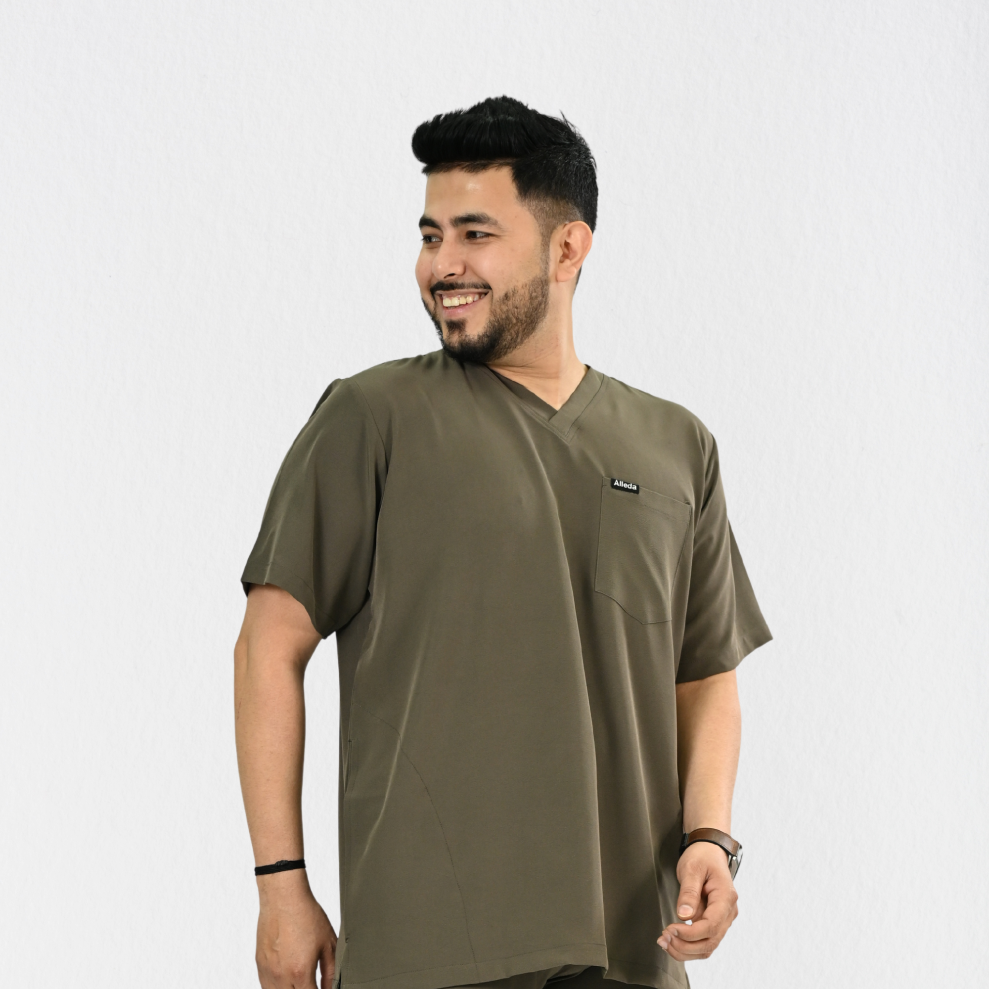 Men PrimaFlex 4 Way Stretch 3 Pocket Scrub Top - Charcoal Brown