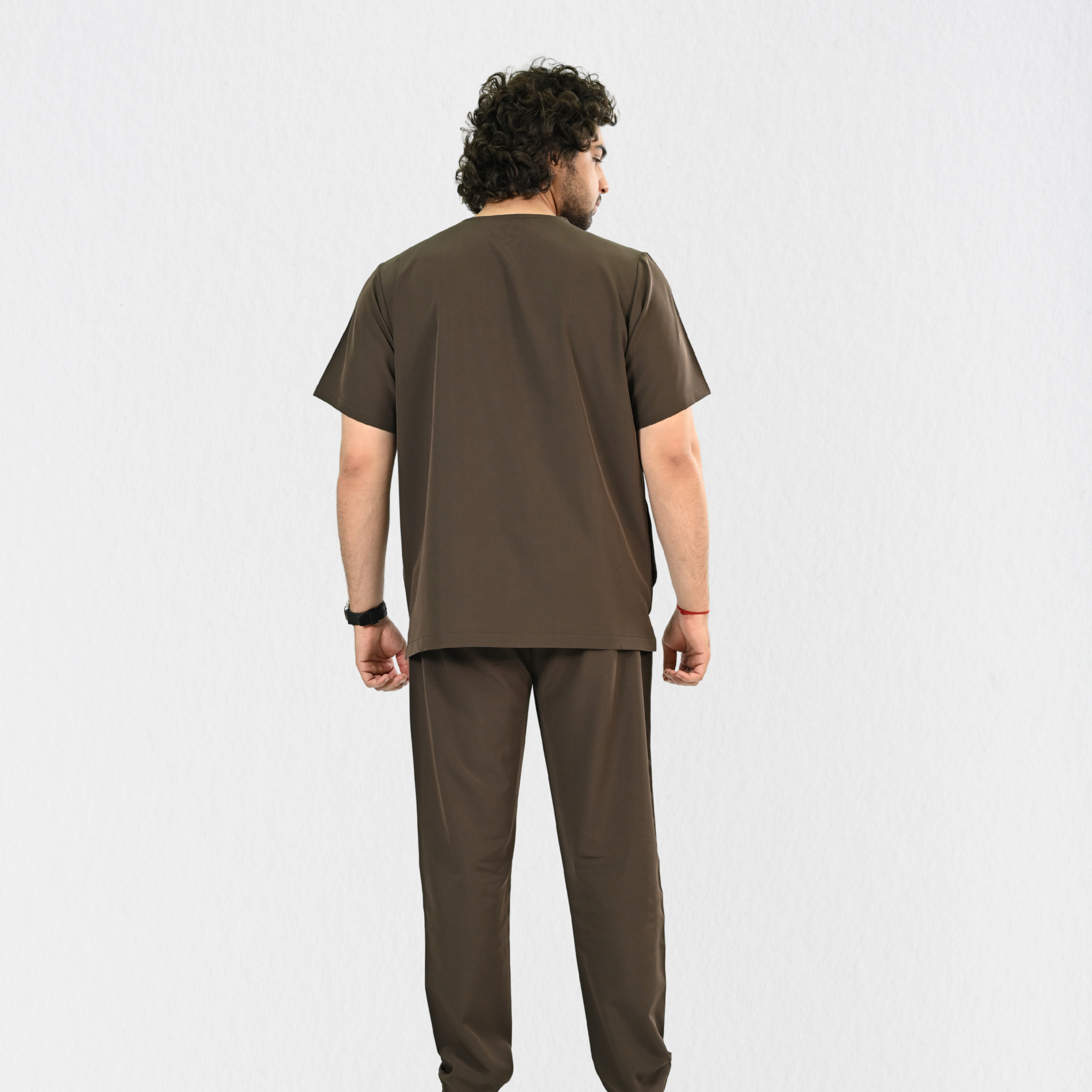 Men PrimaFlex 4 Way Stretch 8 Pocket V Neck Scrub Set - Dark Brown