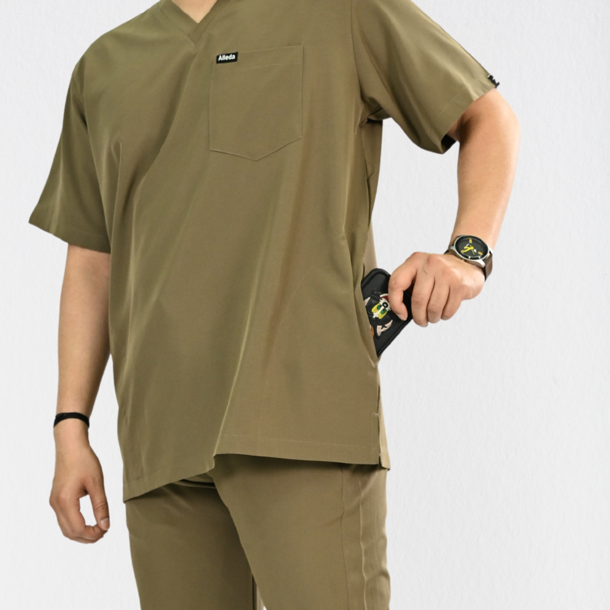 Men PrimaFlex 4 Way Stretch 3 Pocket Scrub Top - Khaki