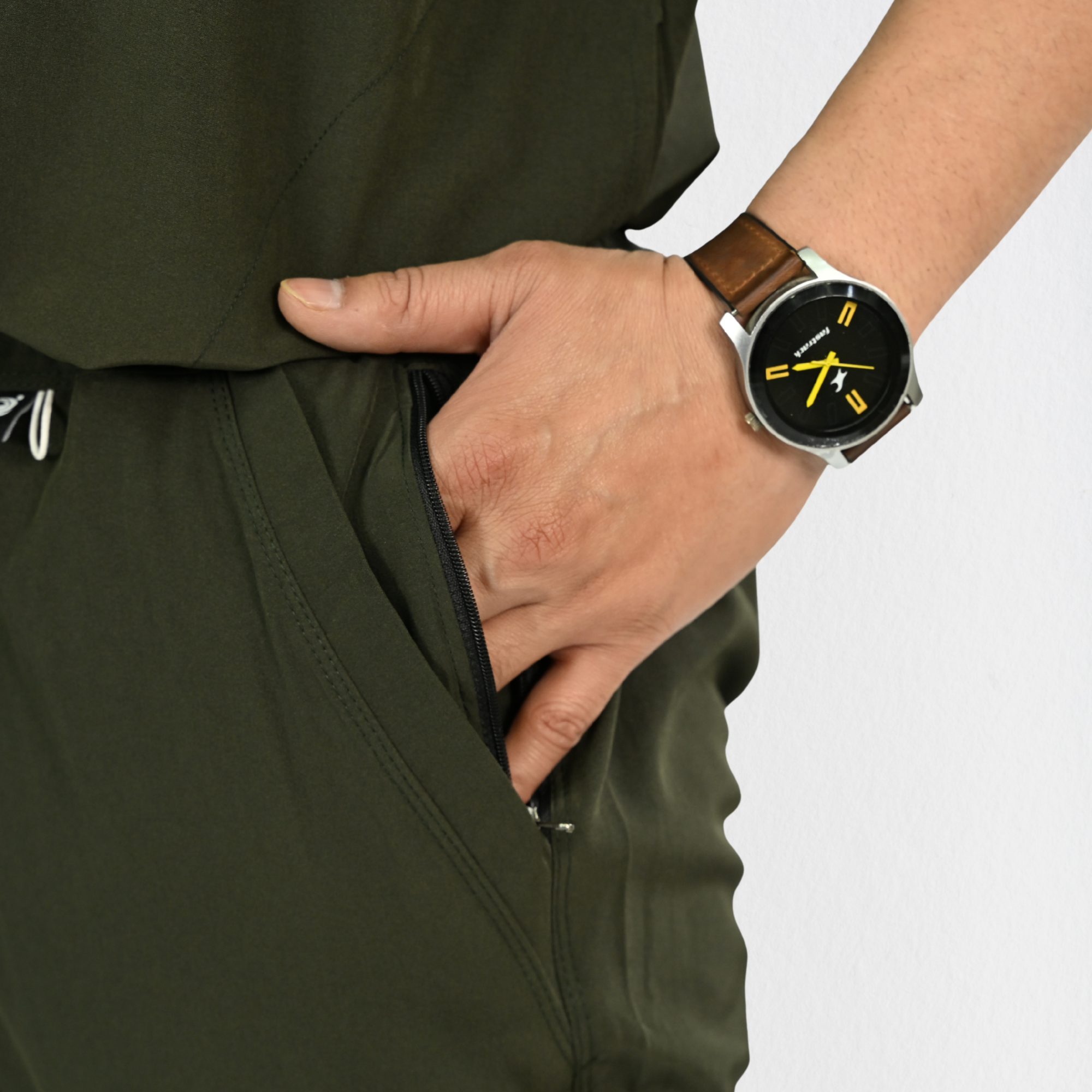 Men PrimaFlex 4 Way Stretch 8 Pocket V Neck Scrub Set - Olive