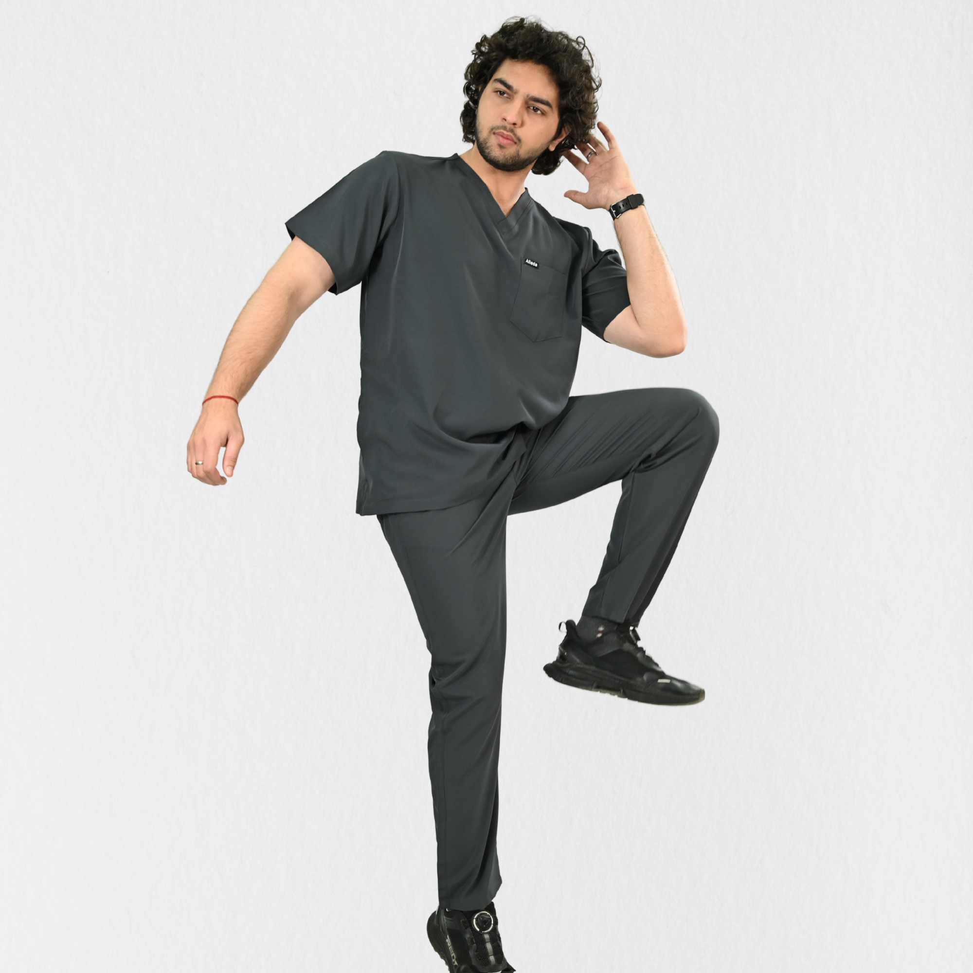 Men PrimaFlex 4 Way Stretch 8 Pocket V Neck Scrub Set - Slate Grey