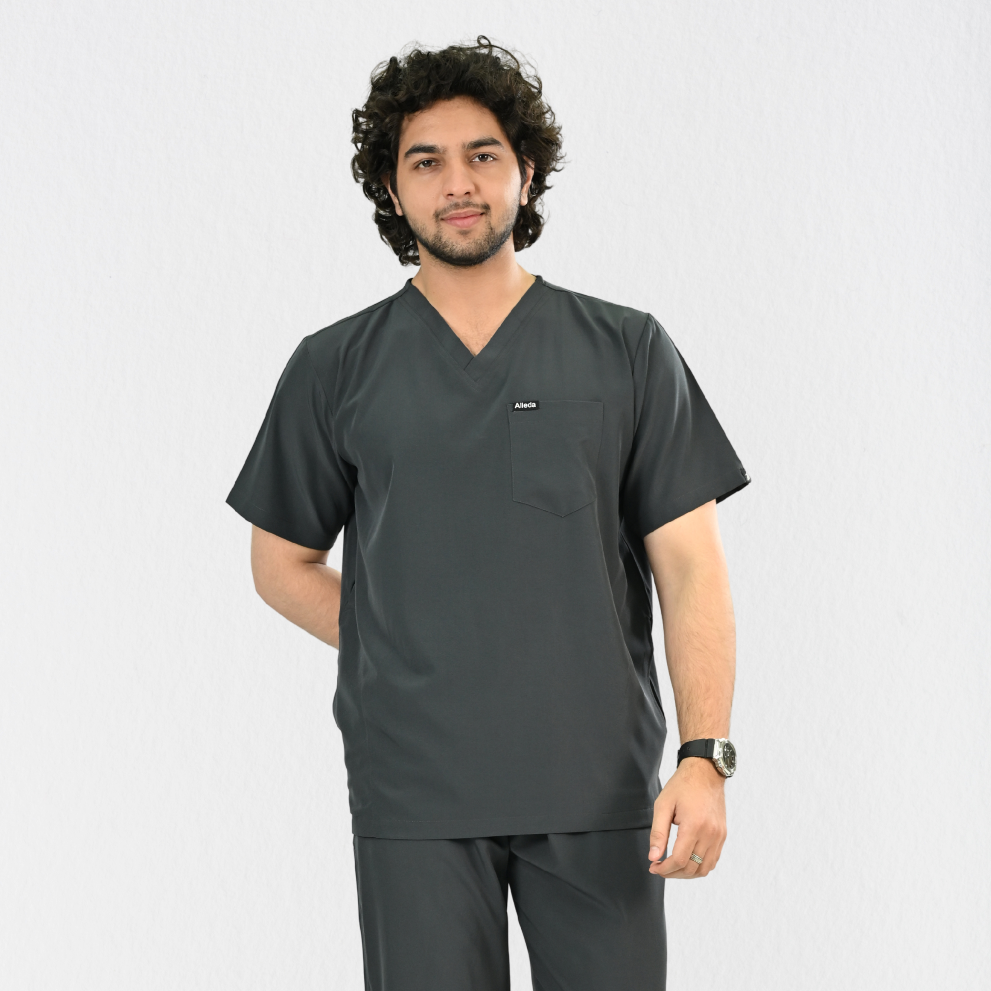 Men PrimaFlex 4 Way Stretch 3 Pocket Scrub Top - Slate Grey