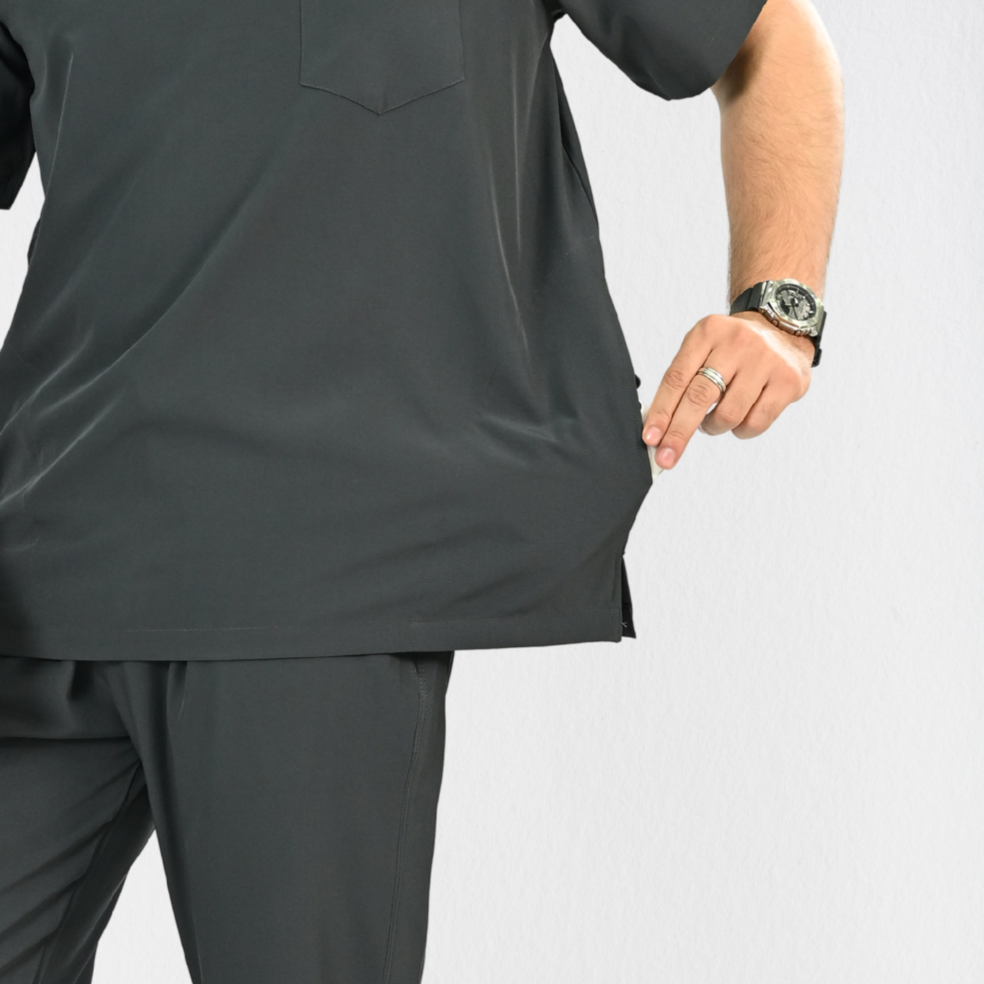 Men PrimaFlex 4 Way Stretch 3 Pocket Scrub Top - Slate Grey