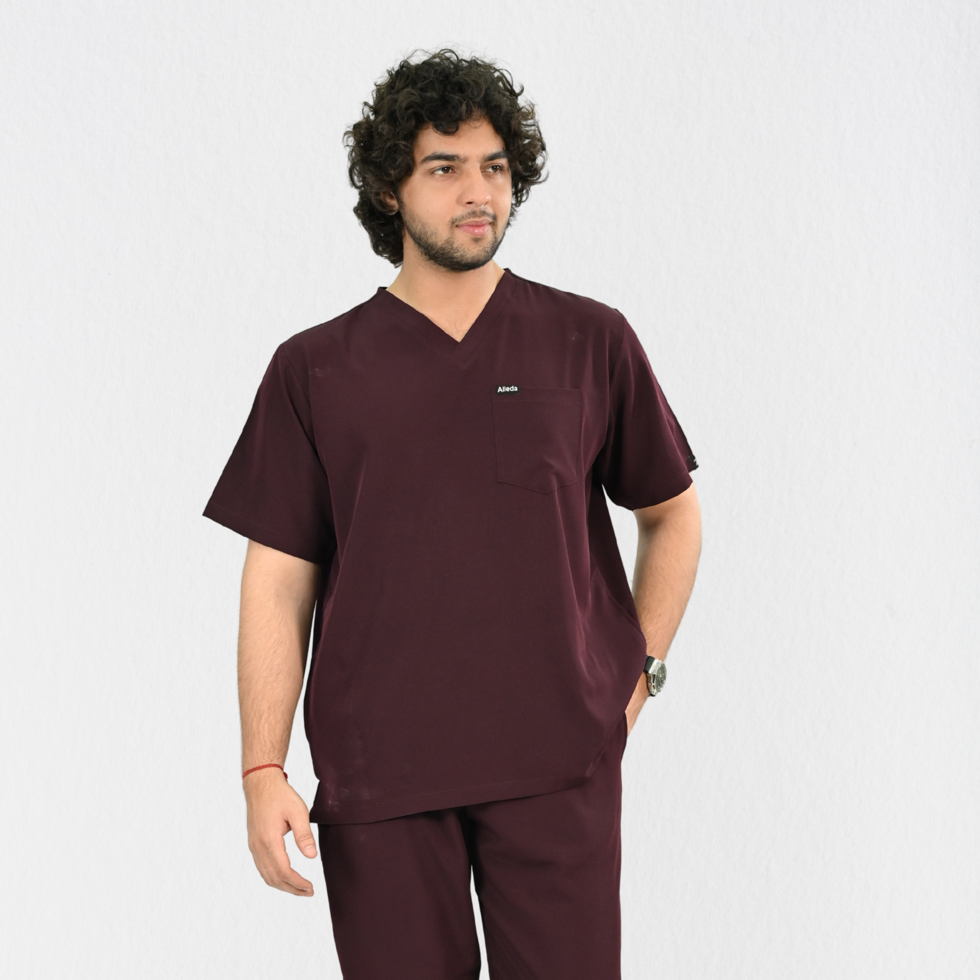 Men PrimaFlex 4 Way Stretch 3 Pocket Scrub Top - Wine