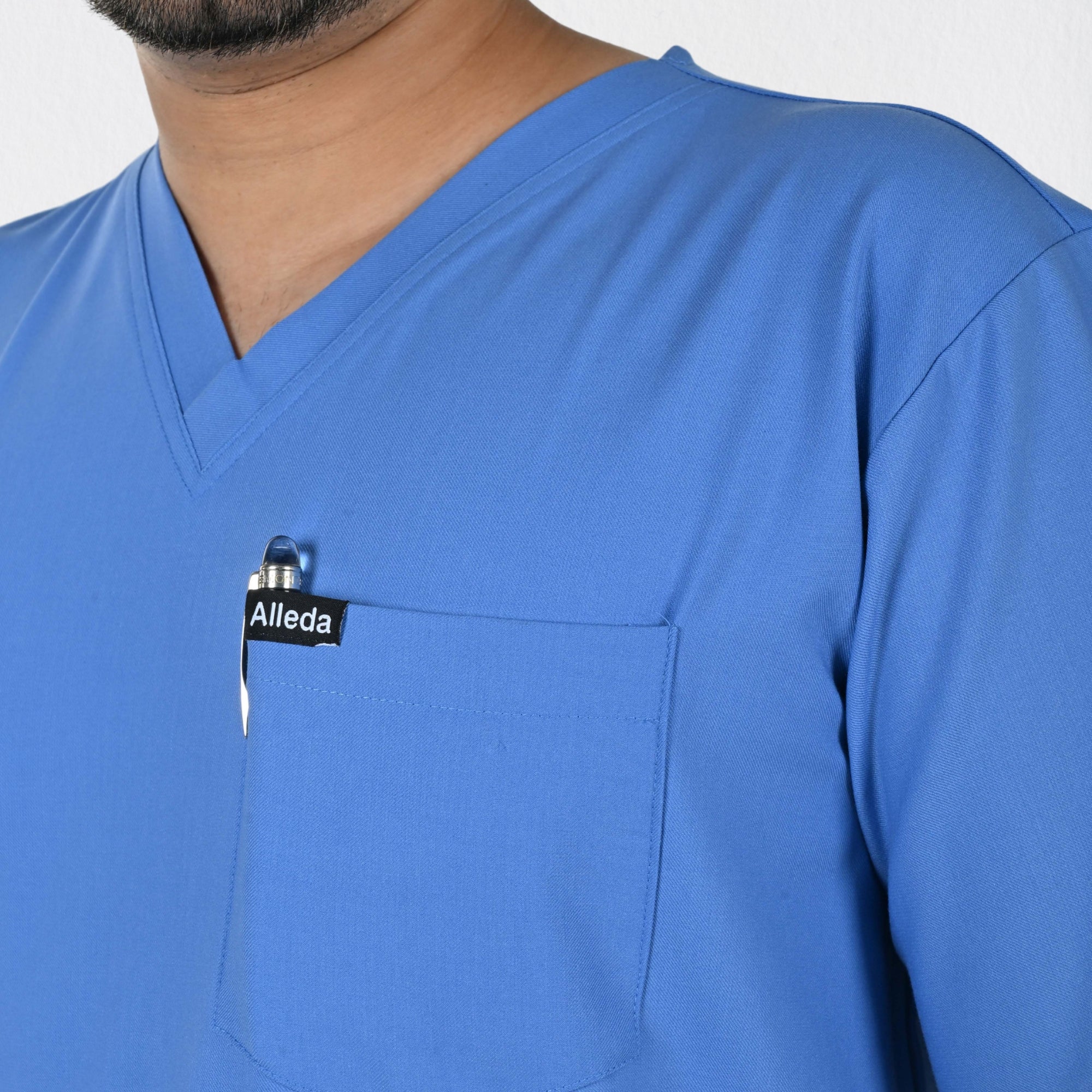 Men UltraFlex 4 Way Stretch 8 Pocket V Neck Scrub Set - Ciel Blue