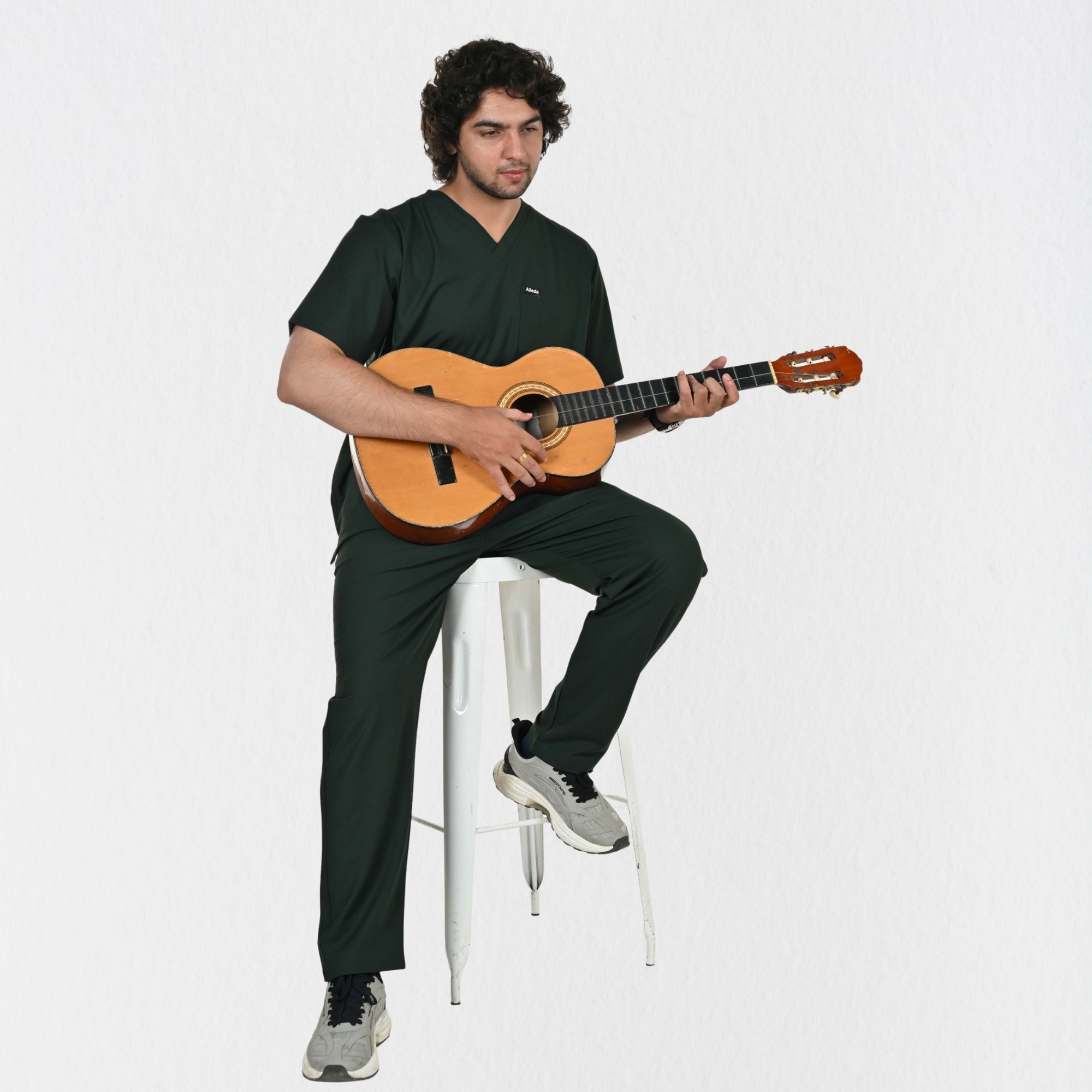 Men UltraFlex 4 Way Stretch 8 Pocket V Neck Scrub Set - Forest Green