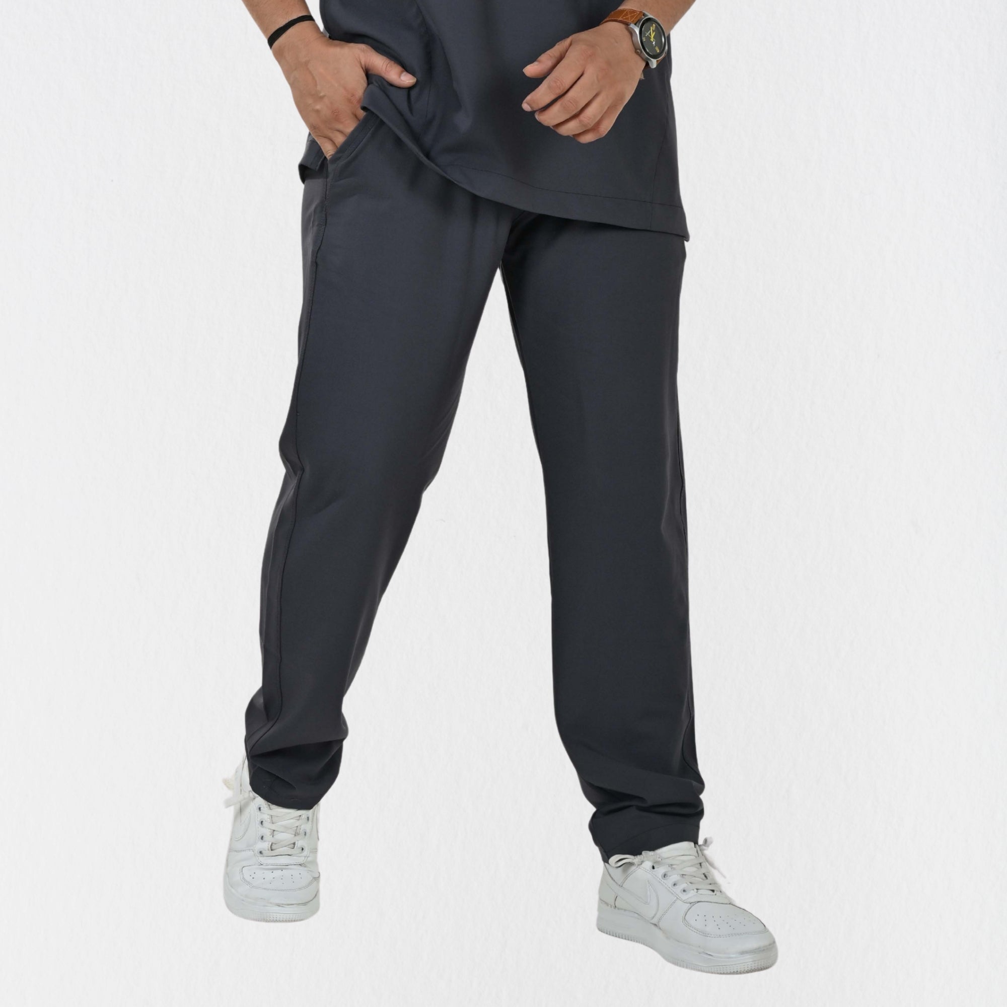 Men UltraFlex 4 Way Stretch 8 Pocket V Neck Scrub Set - Heather Grey