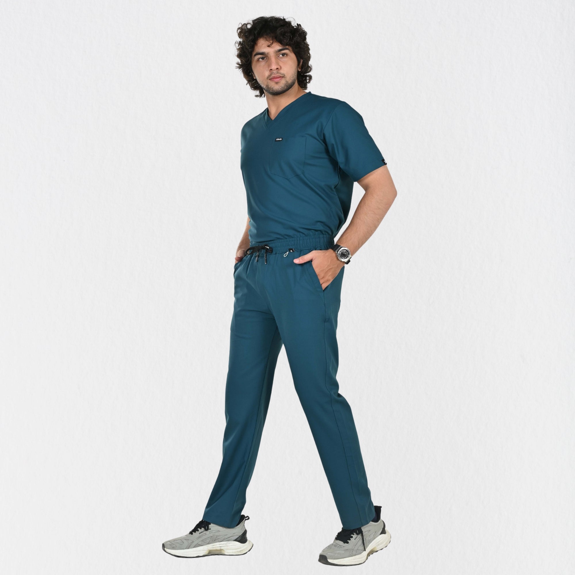 Men UltraFlex 4 Way Stretch 8 Pocket V Neck Scrub Set - Teal