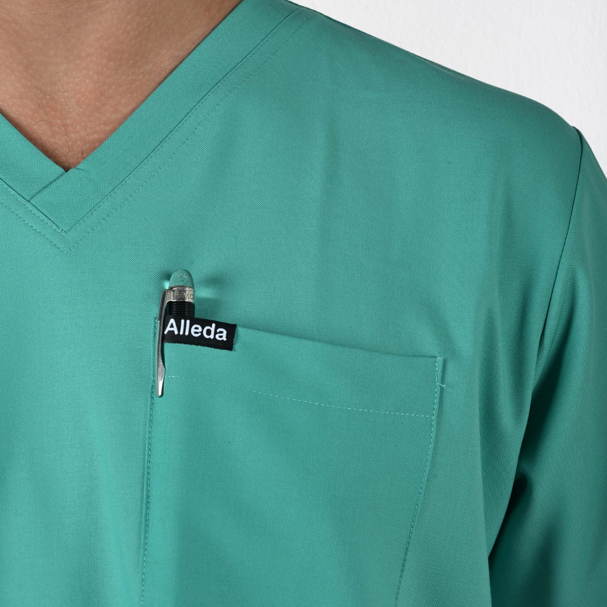 Men UltraFlex 4 Way Stretch 3 Pocket V Neck Scrub Top - Surgical Green