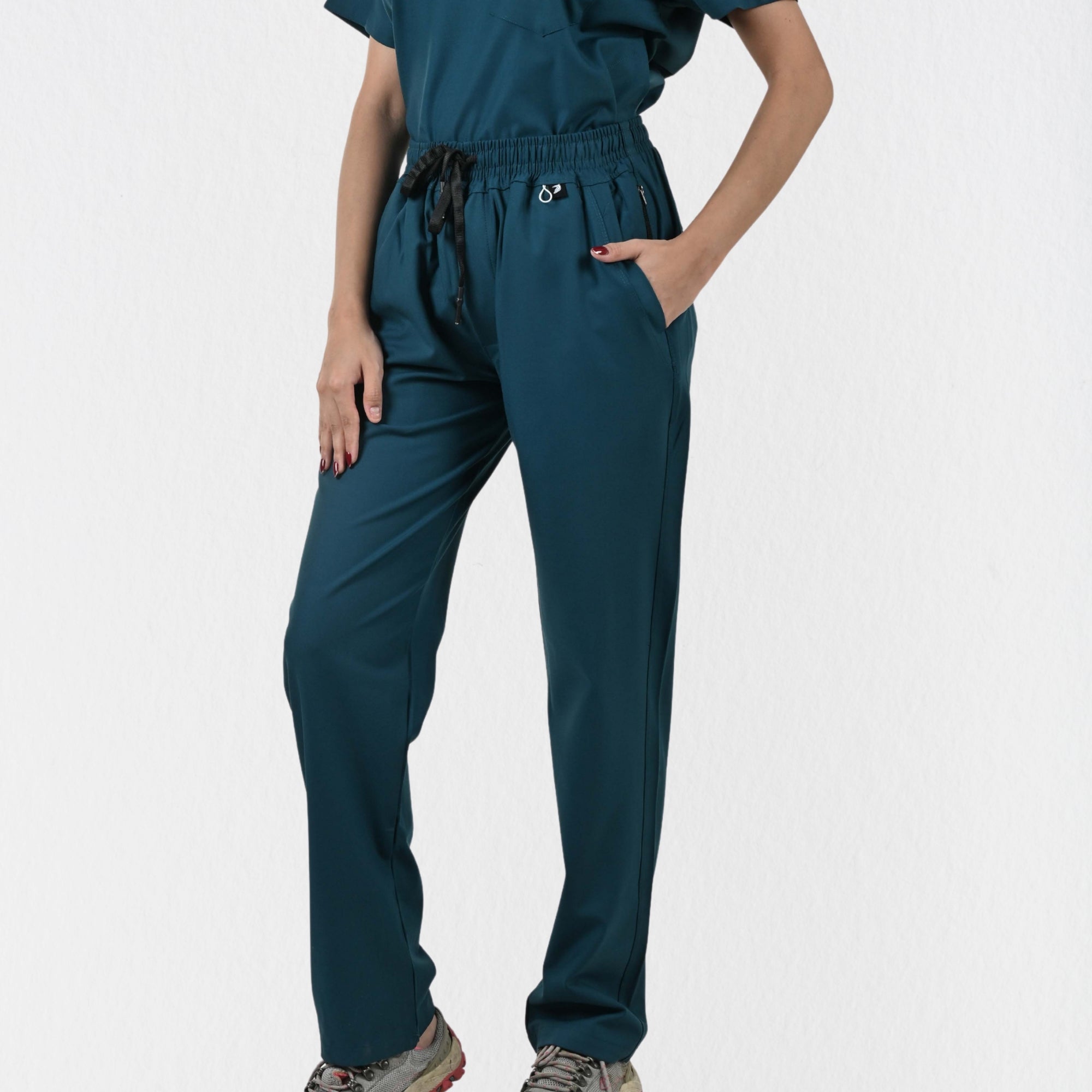 Women UltraFlex 4 Way Stretch 5 Pocket Scrub Bottom - Teal