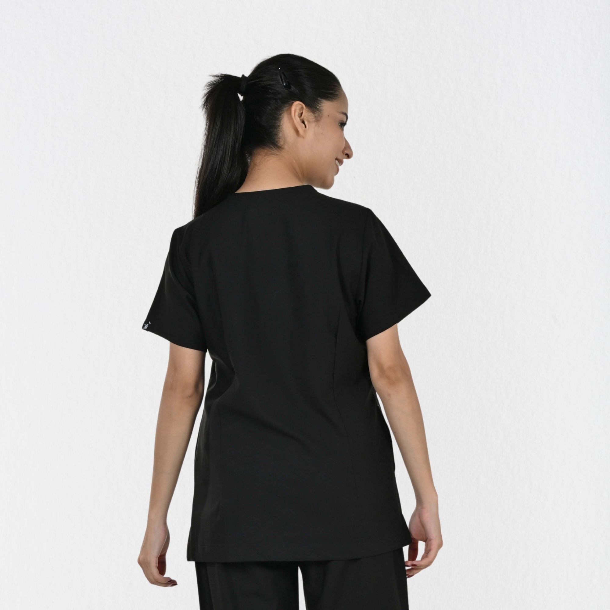 Women UltraFlex 4 Way Stretch 3 Pocket V Neck Scrub Top - Black