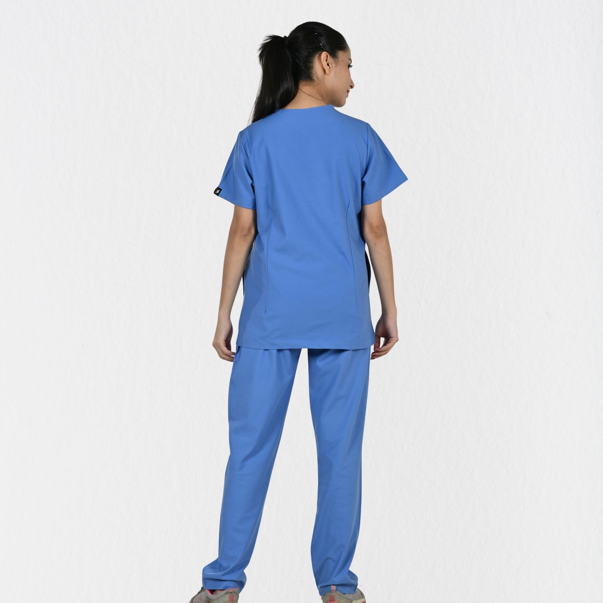 Women UltraFlex 4 Way Stretch 8 Pocket V Neck Scrub Set - Ciel Blue
