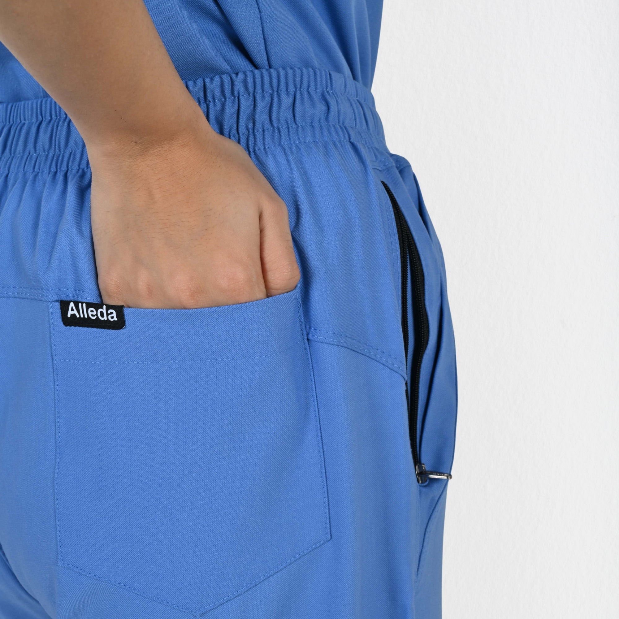 Women UltraFlex 4 Way Stretch 8 Pocket V Neck Scrub Set - Ciel Blue