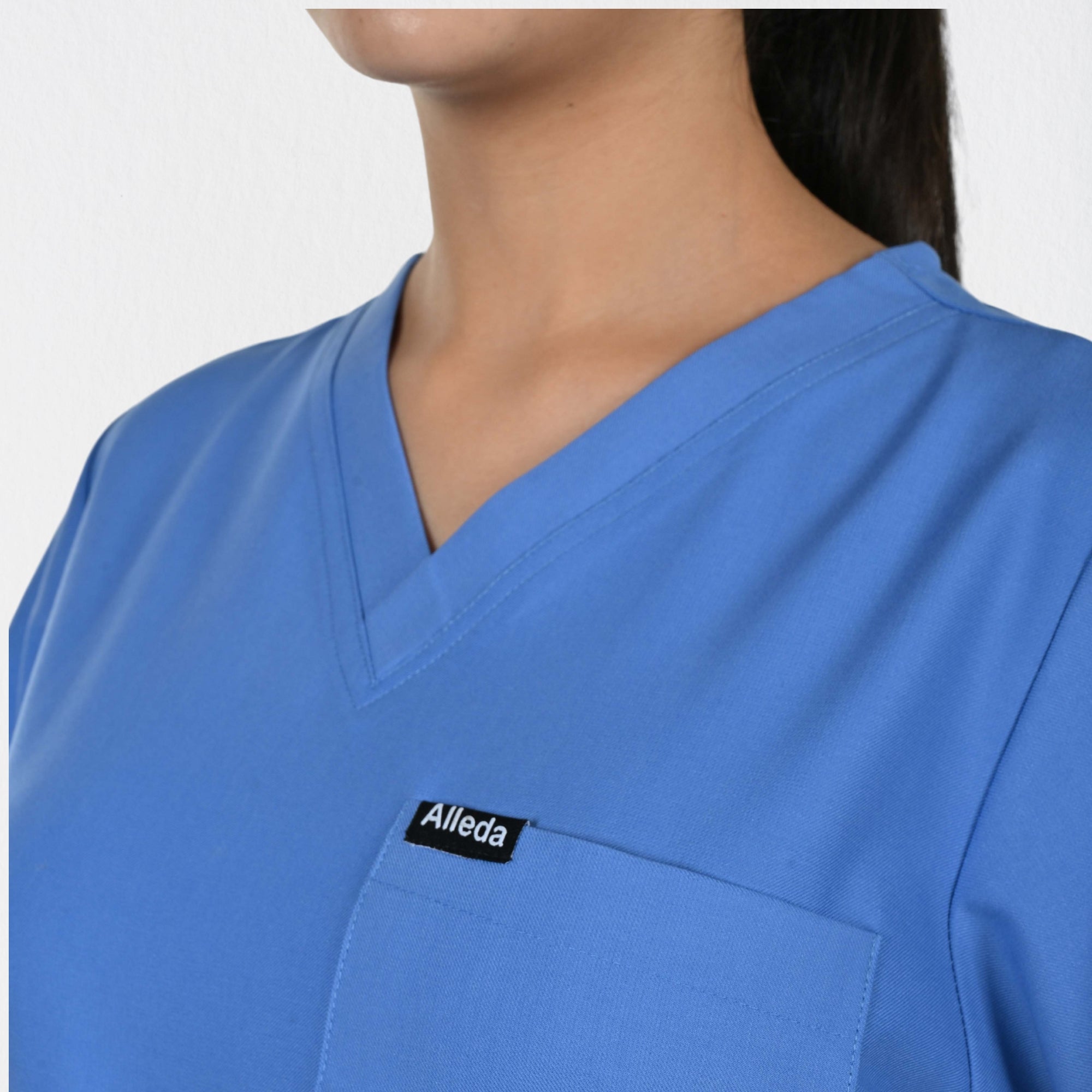 Women UltraFlex 4 Way Stretch 3 Pocket V Neck Scrub Top - Ciel Blue