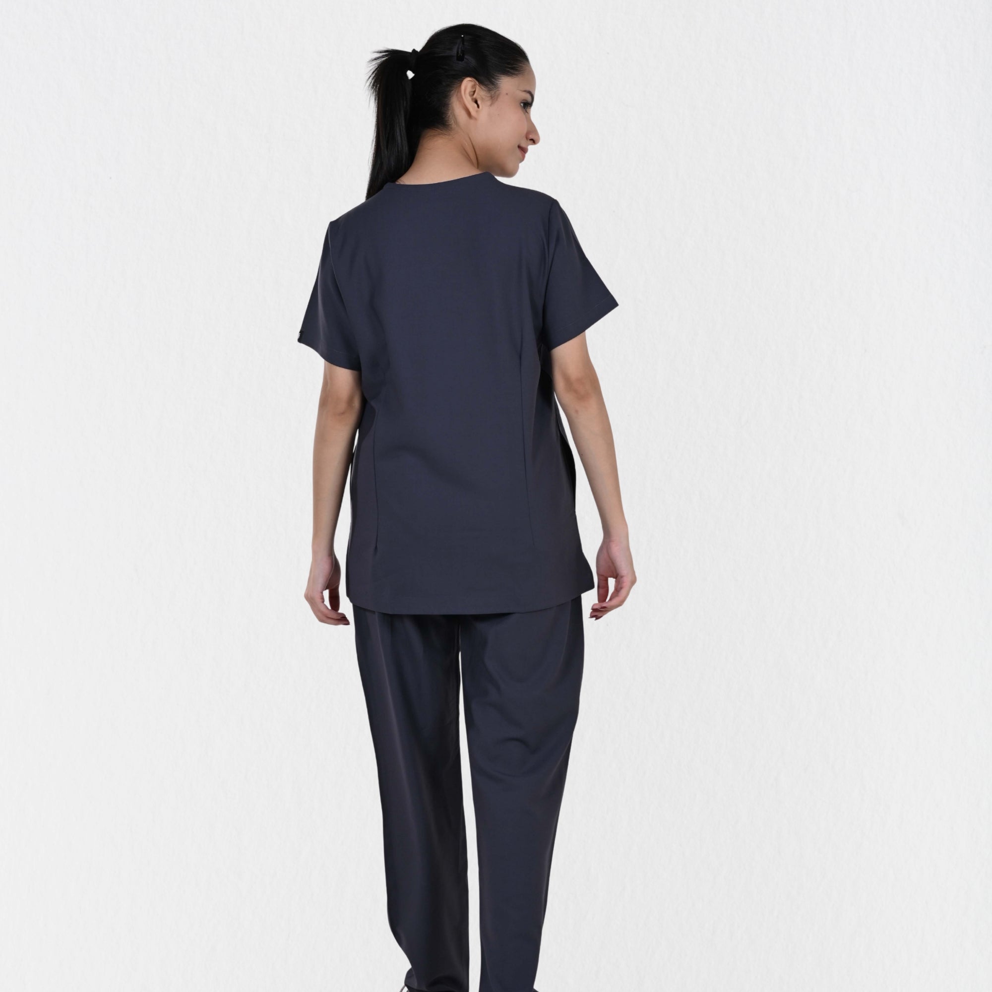Women UltraFlex 4 Way Stretch 8 Pocket V Neck Scrub Set - Heather Grey