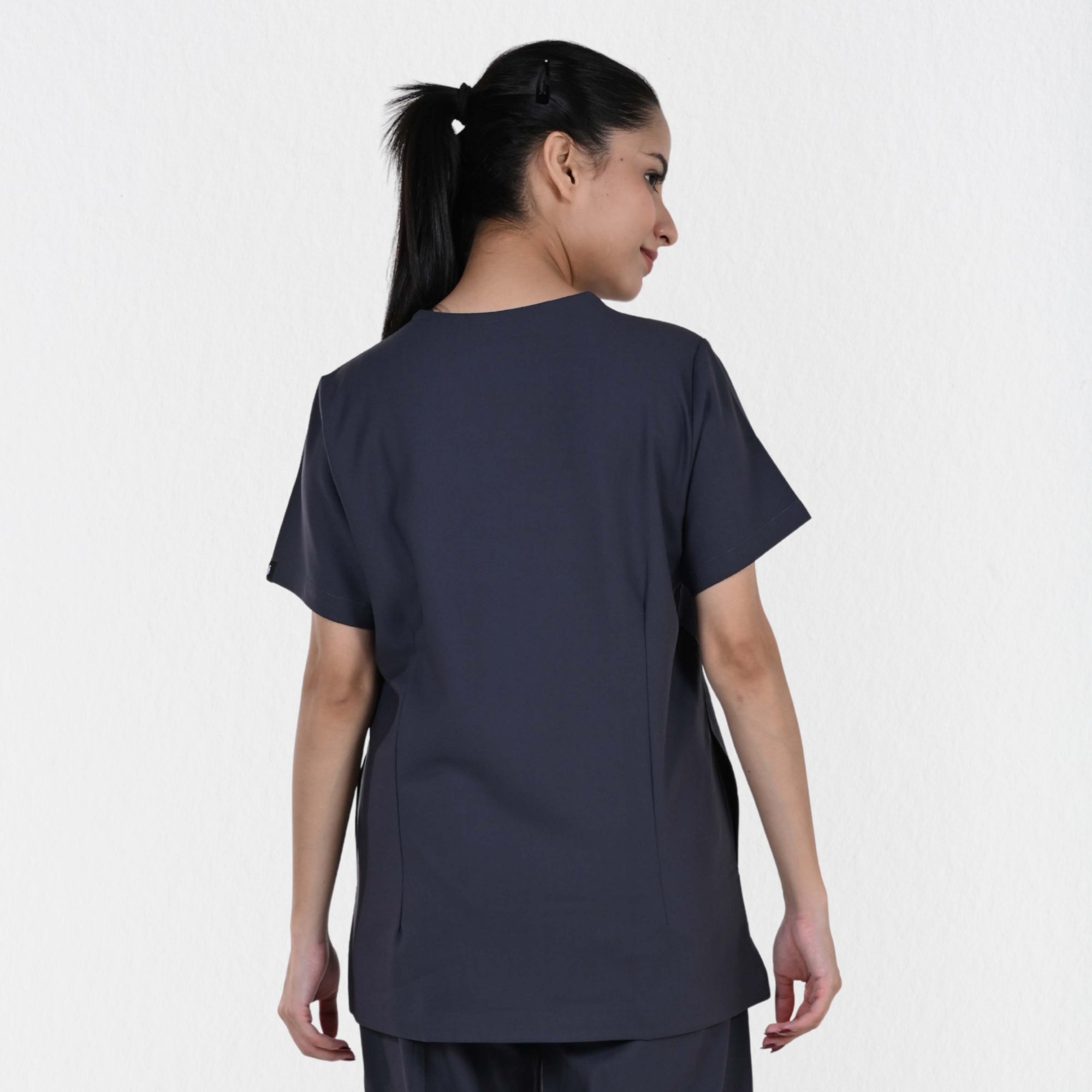 Women UltraFlex 4 Way Stretch 3 Pocket V Neck Scrub Top - Heather Grey
