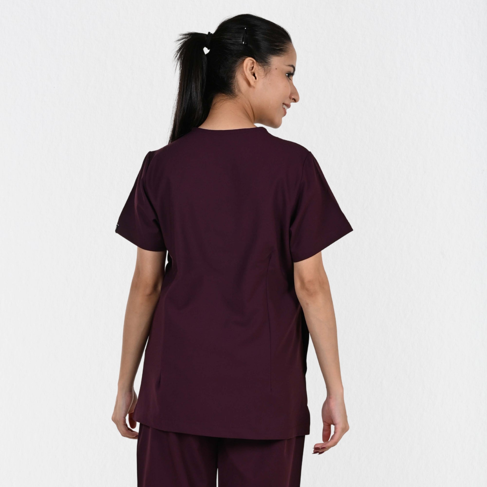 Women UltraFlex 4 Way Stretch 3 Pocket V Neck Scrub Top - Wine