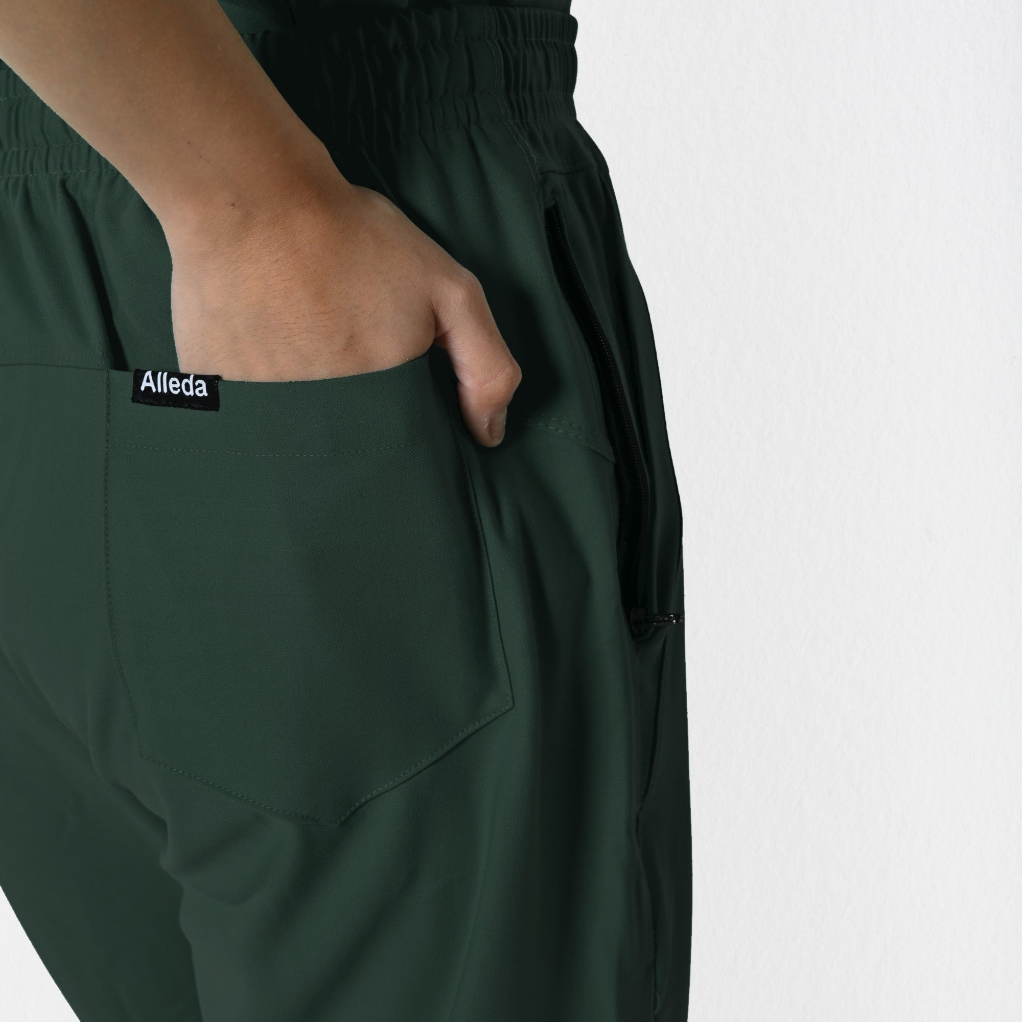 Alleda UltraFlex women's forest green 5-pocket scrub bottom — independent sizing women's tailored fit, deep forest green Melaleuca clinical trousers India