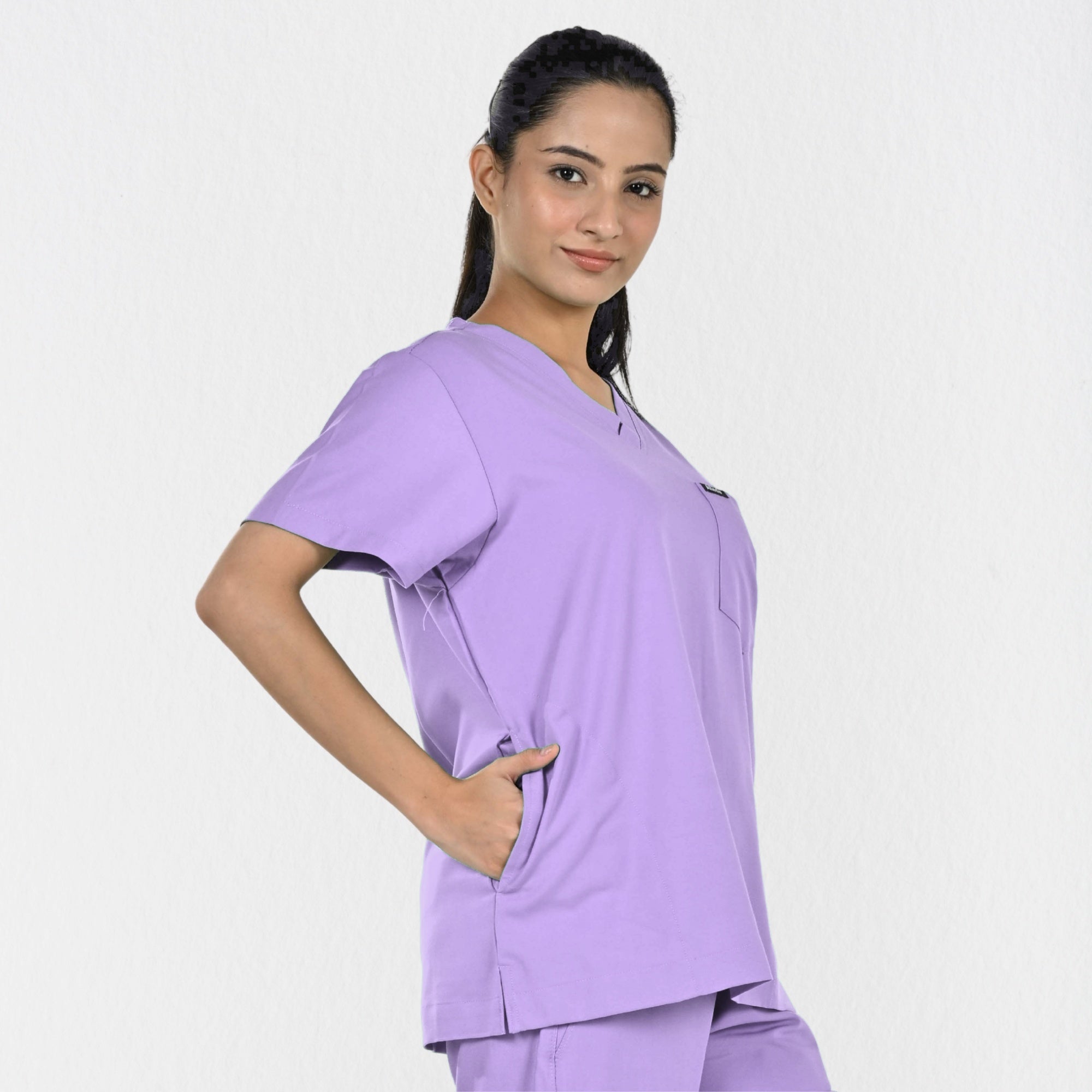 Women UltraFlex 4 Way Stretch 3 Pocket V Neck Scrub Top - Lavender
