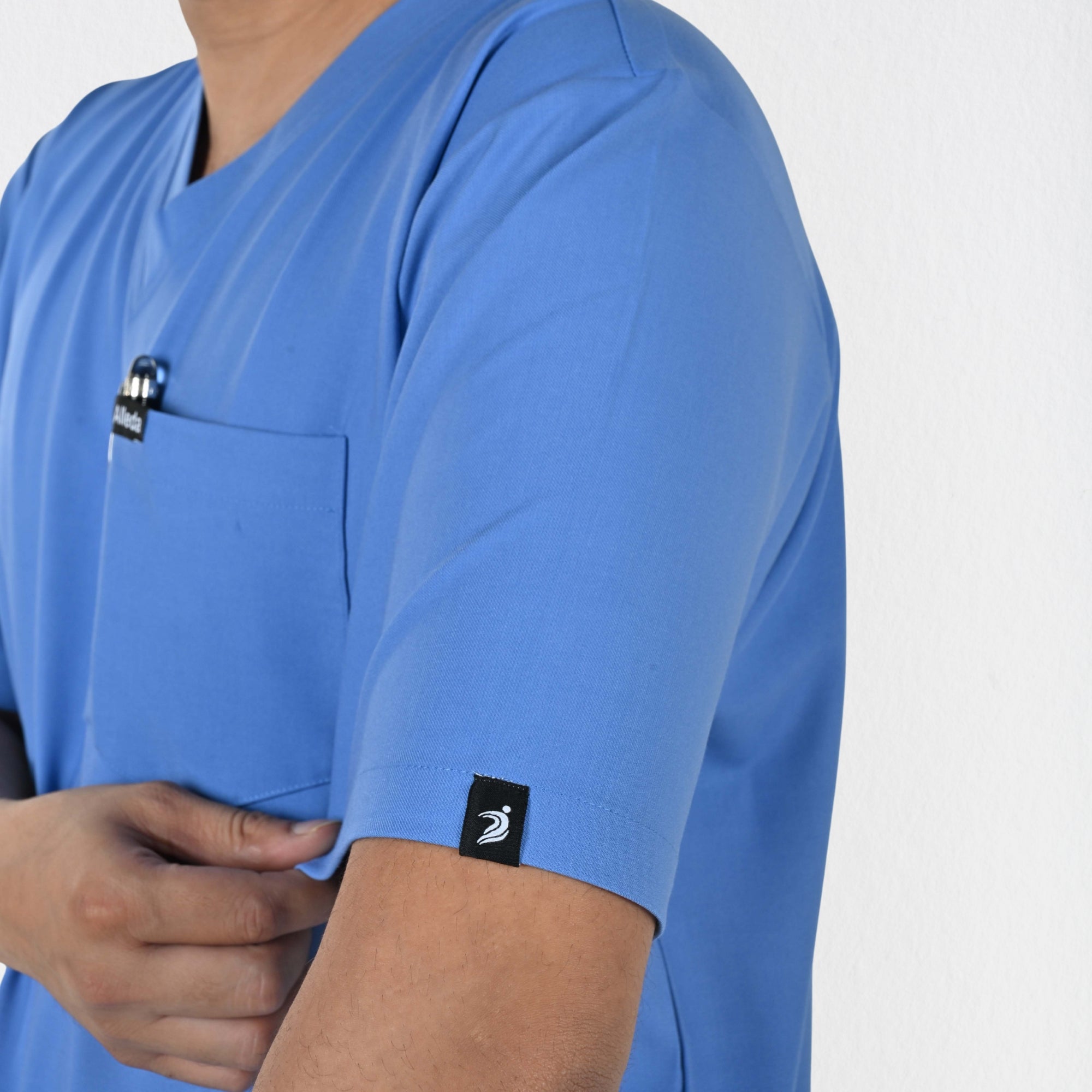 Men UltraFlex 4 Way Stretch 3 Pocket V Neck Scrub Top - Ciel Blue