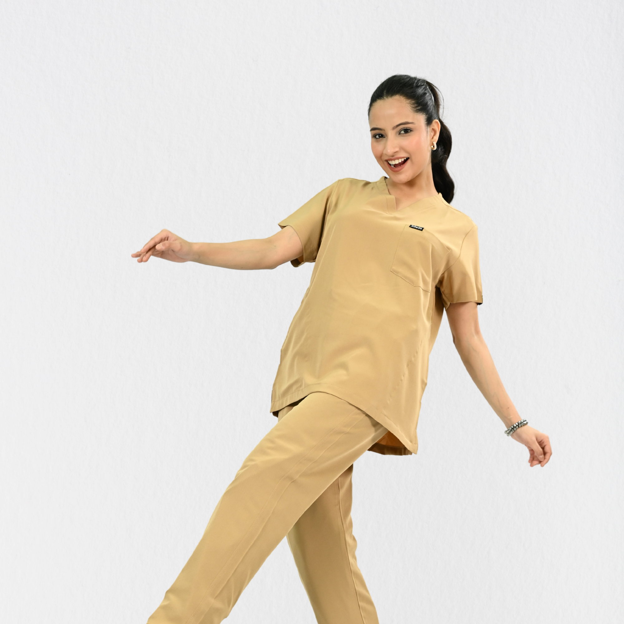 Women PrimaFlex 4 Way Stretch 5 Pocket Scrub Bottom - Beige