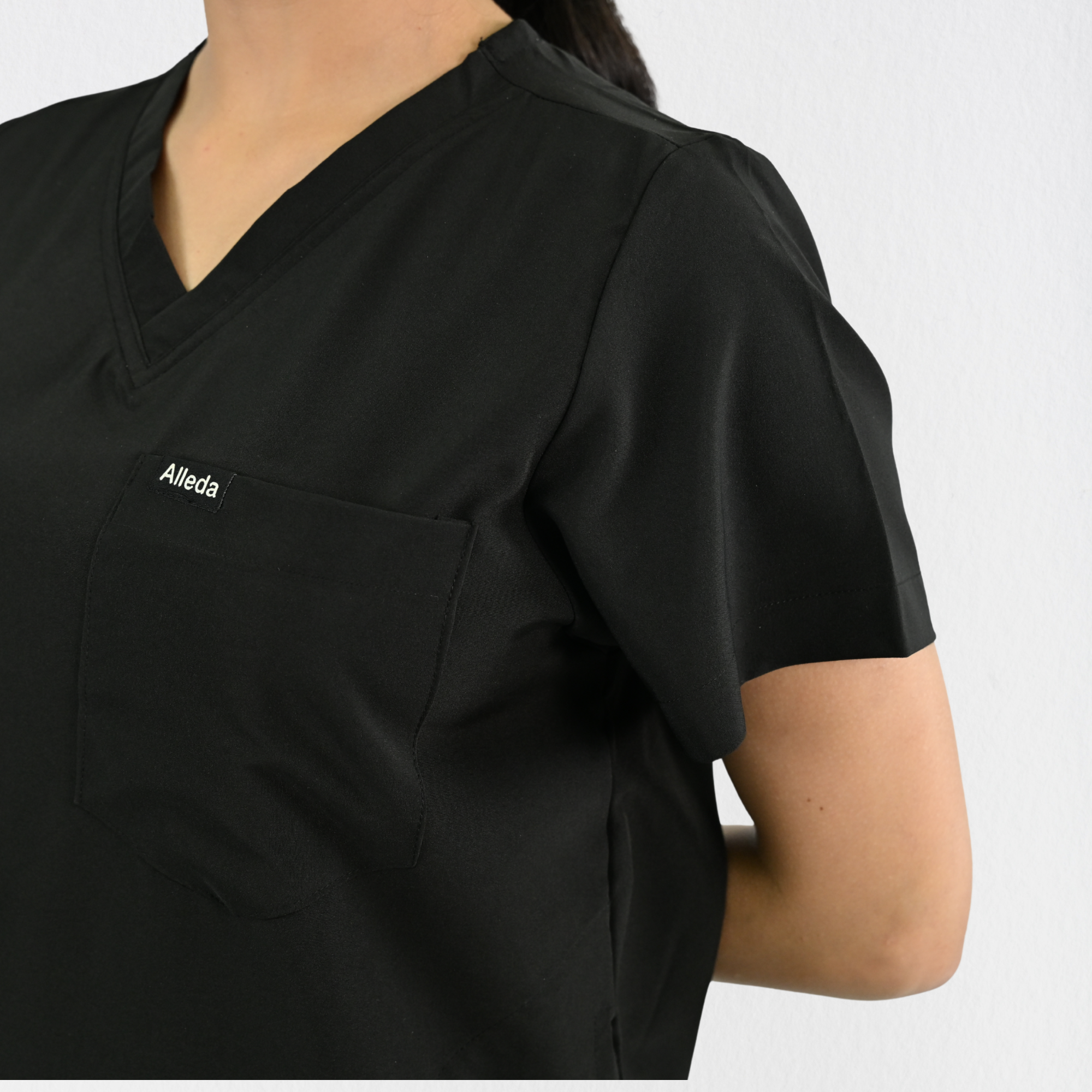 Women PrimaFlex 4 Way Stretch 3 Pocket Scrub Top - Black