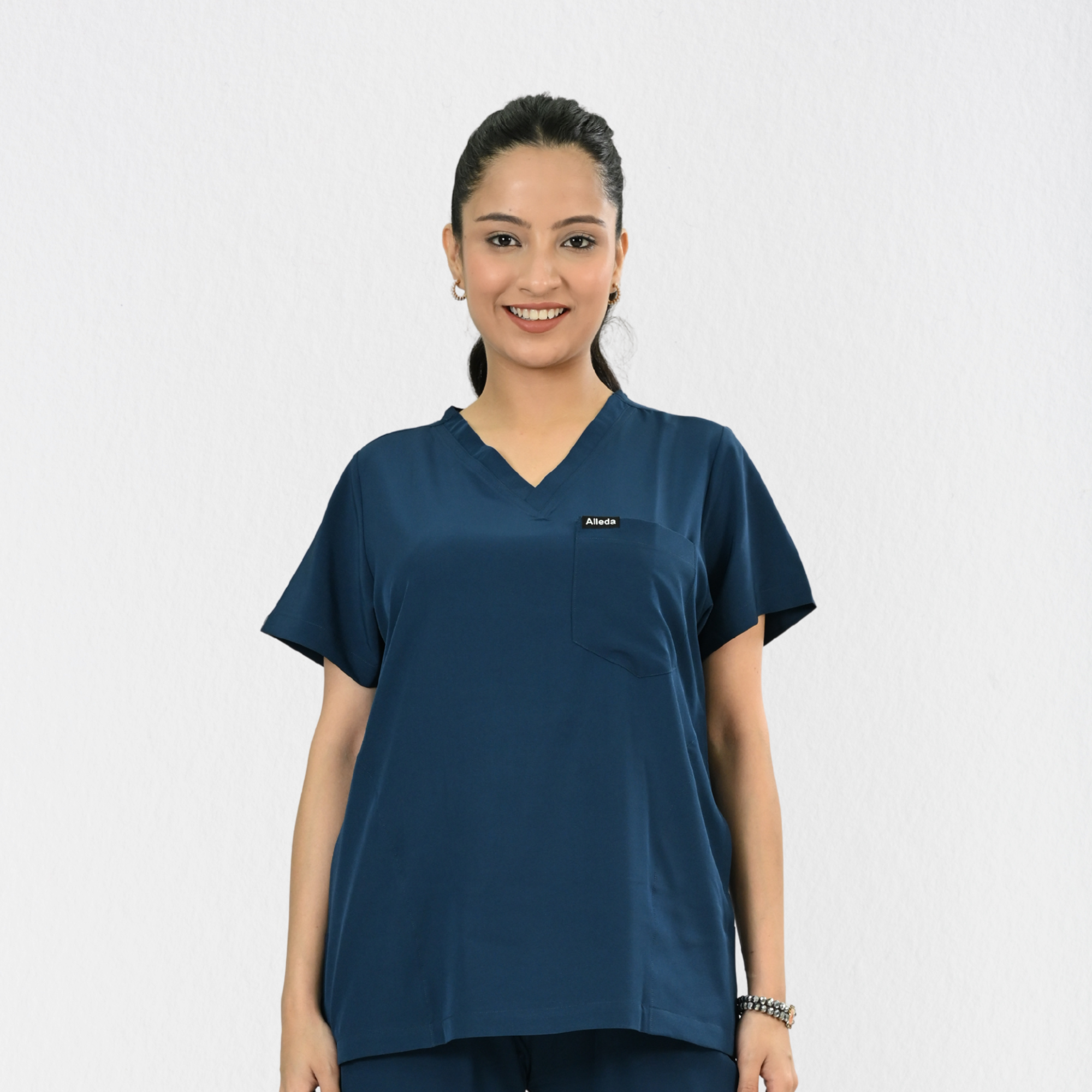 Women PrimaFlex 4 Way Stretch 3 Pocket Scrub Top - Crystal Teal