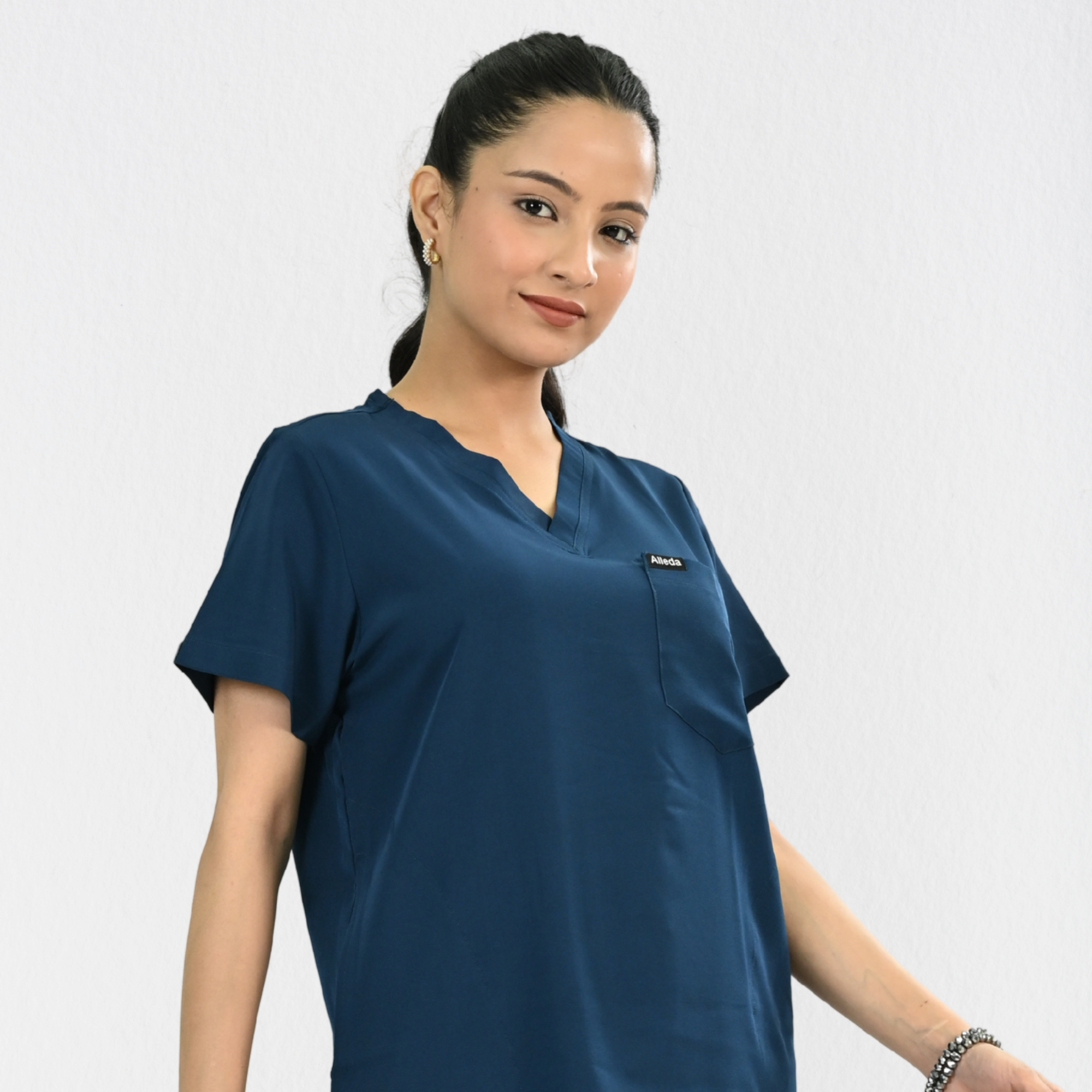 Women PrimaFlex 4 Way Stretch 3 Pocket Scrub Top - Crystal Teal