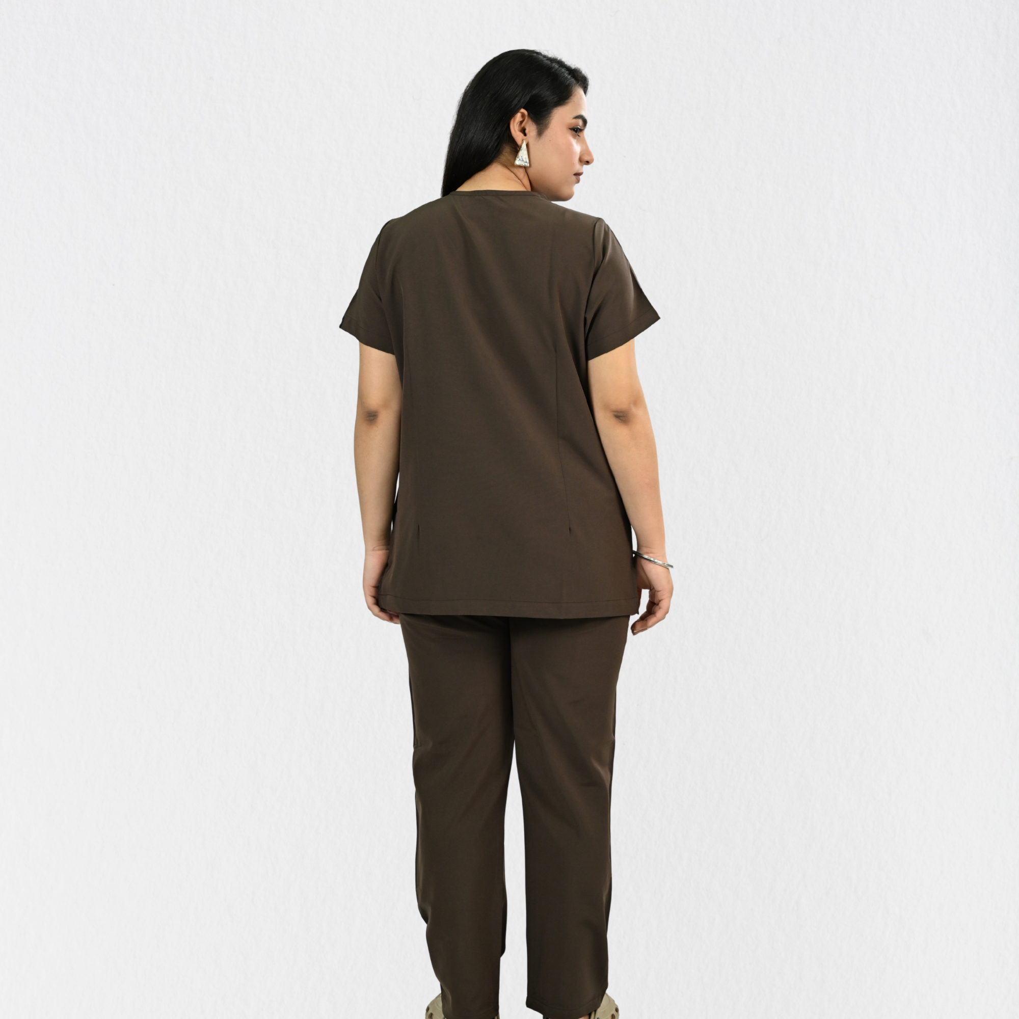 Women PrimaFlex 4 Way Stretch 8 Pocket V Neck Scrub Set - Dark Brown
