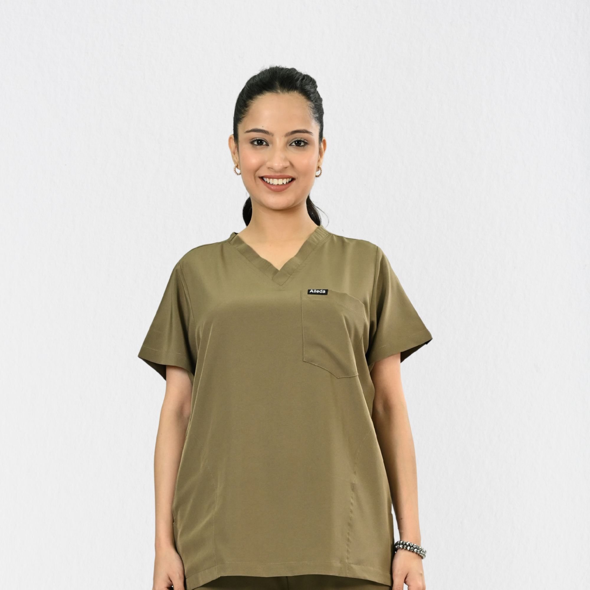 Women PrimaFlex 4 Way Stretch 3 Pocket Scrub Top - Khaki