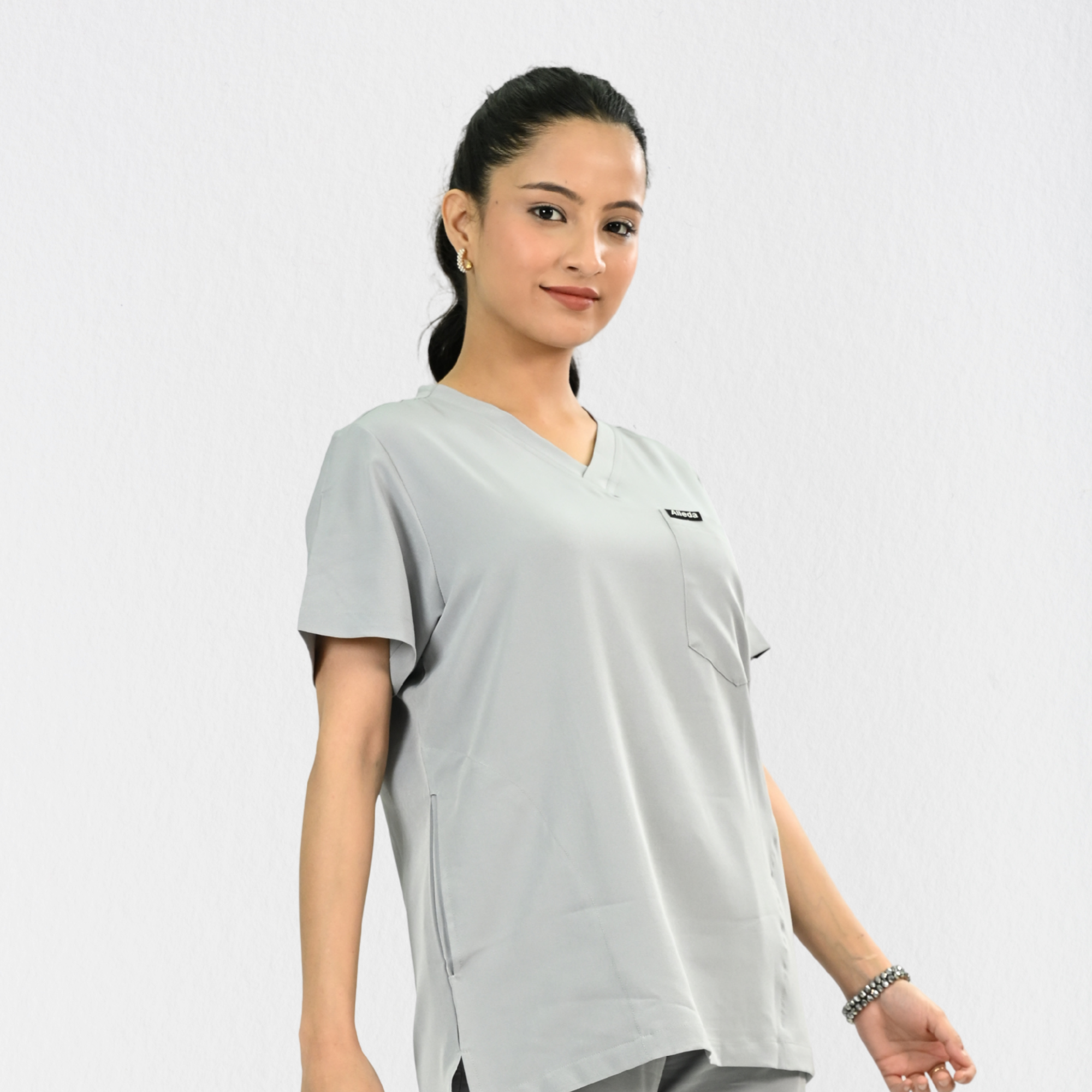 Women PrimaFlex 4 Way Stretch 3 Pocket Scrub Top - Light Grey