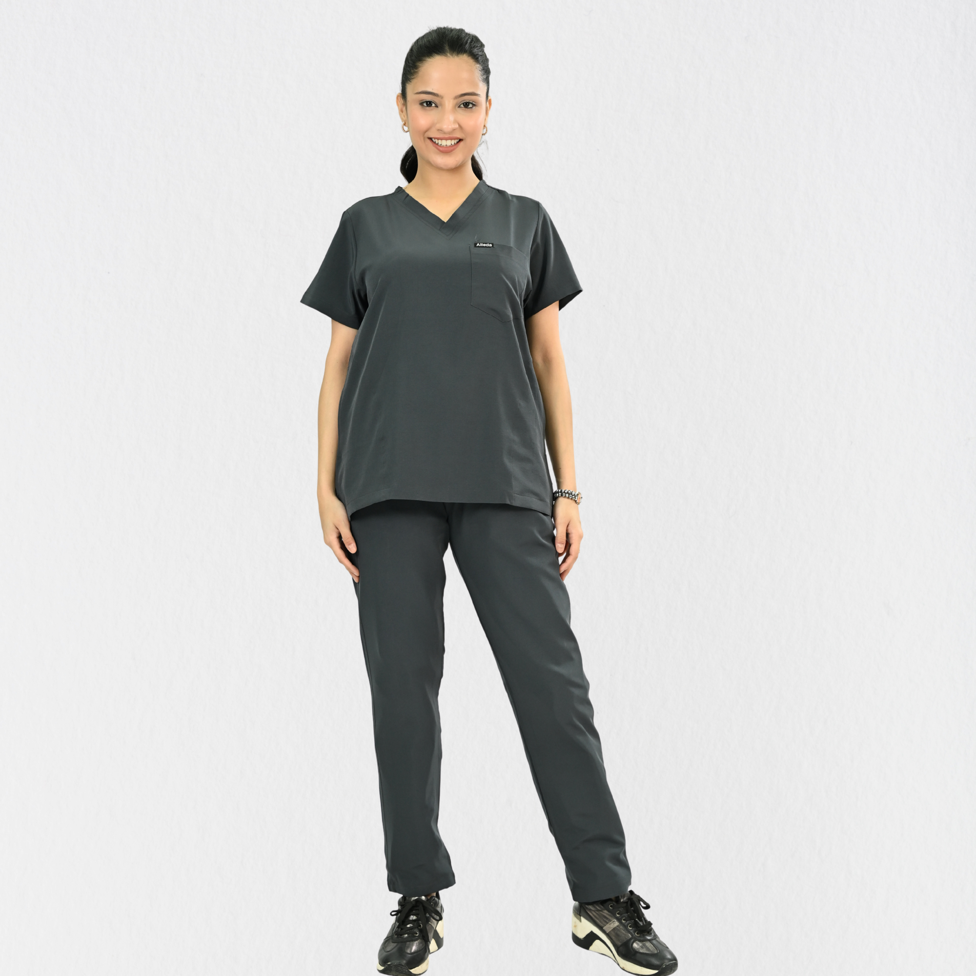 Women PrimaFlex 4 Way Stretch 8 Pocket V Neck Scrub Set - Slate Grey