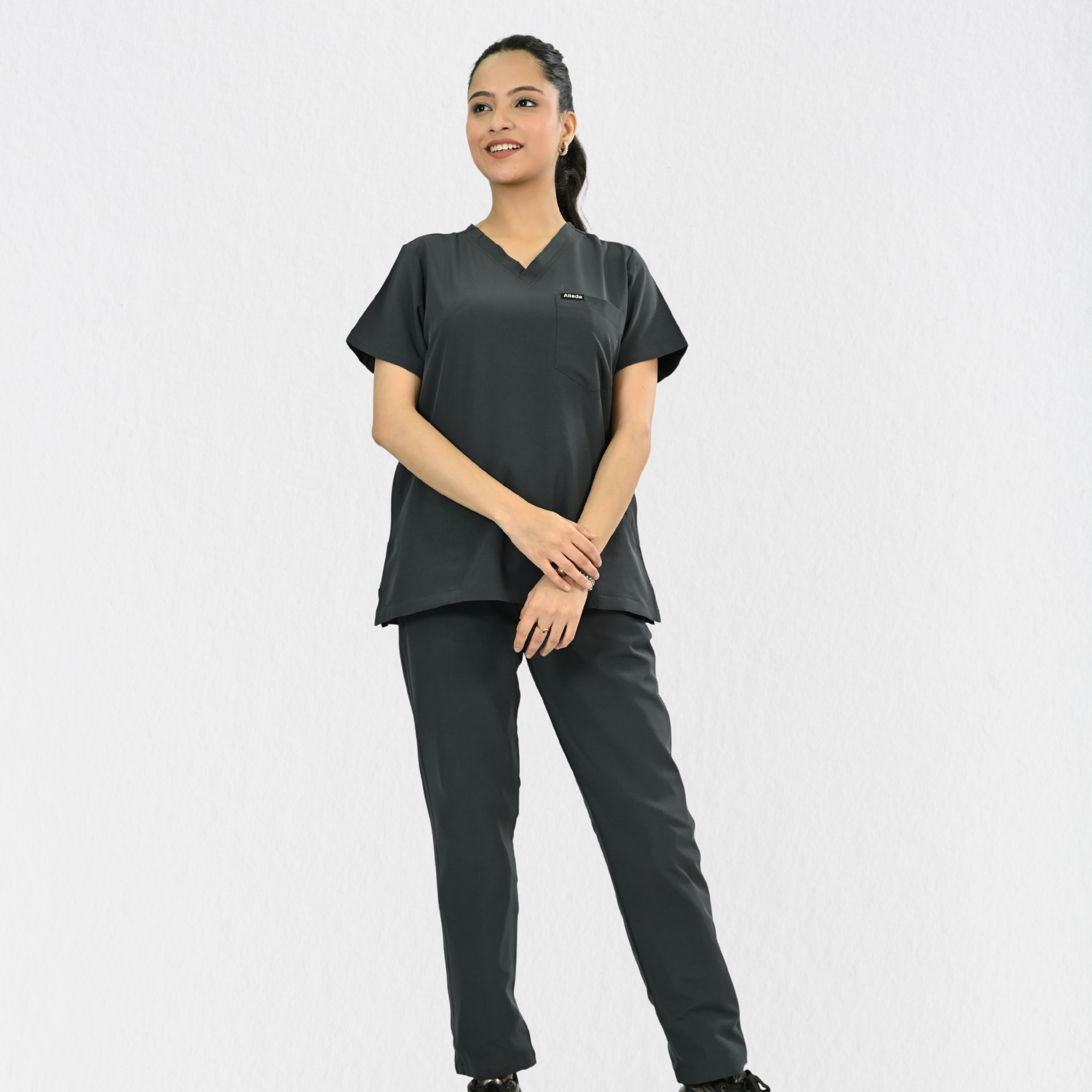 Women PrimaFlex 4 Way Stretch 8 Pocket V Neck Scrub Set - Slate Grey