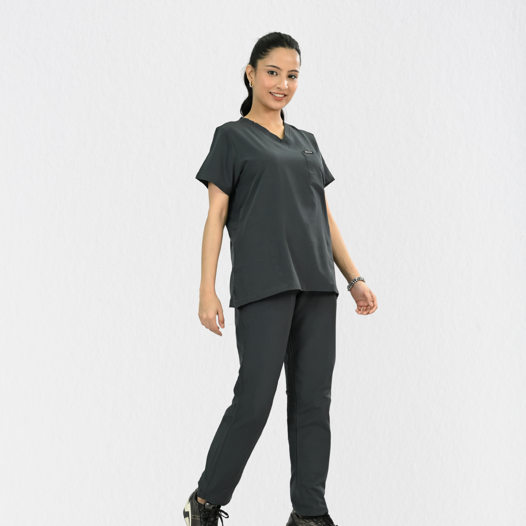 Women PrimaFlex 4 Way Stretch 8 Pocket V Neck Scrub Set - Slate Grey