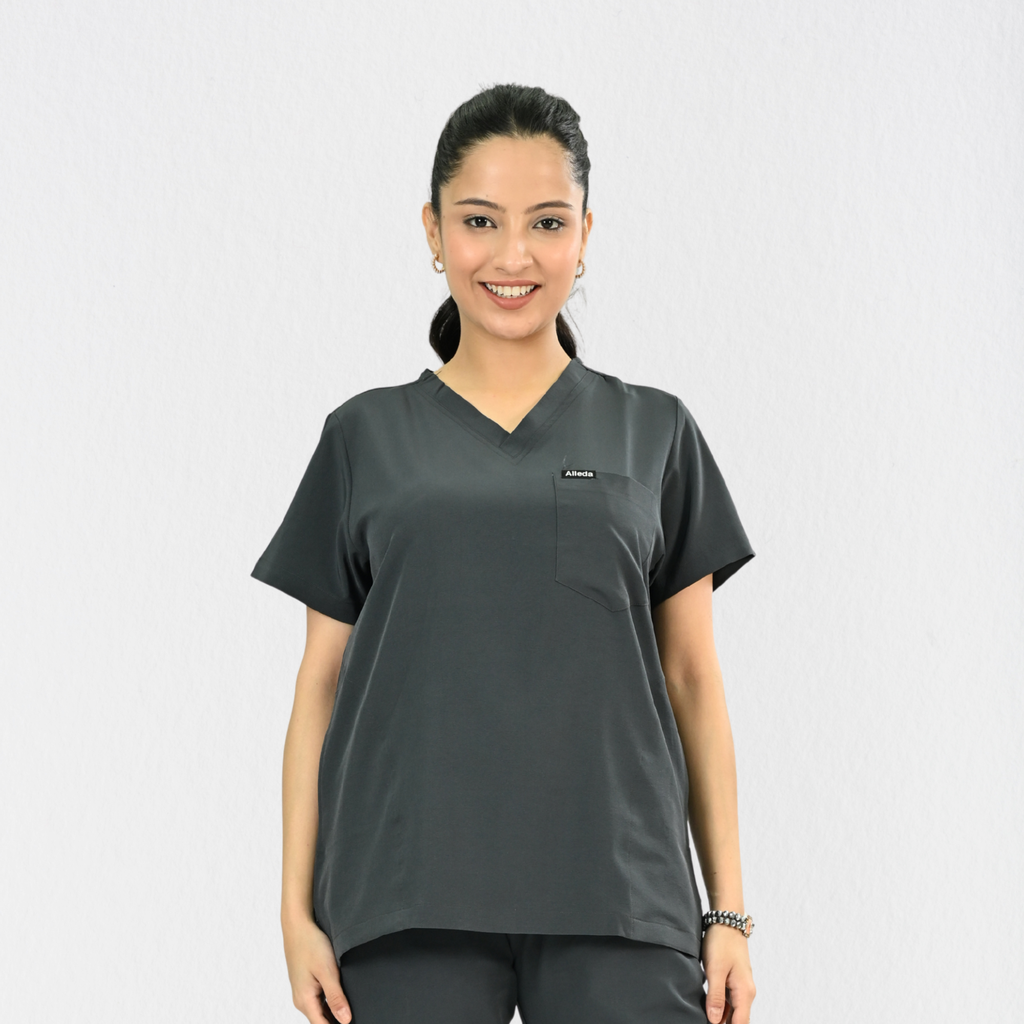 Women PrimaFlex 4 Way Stretch 3 Pocket Scrub Top - Slate Grey