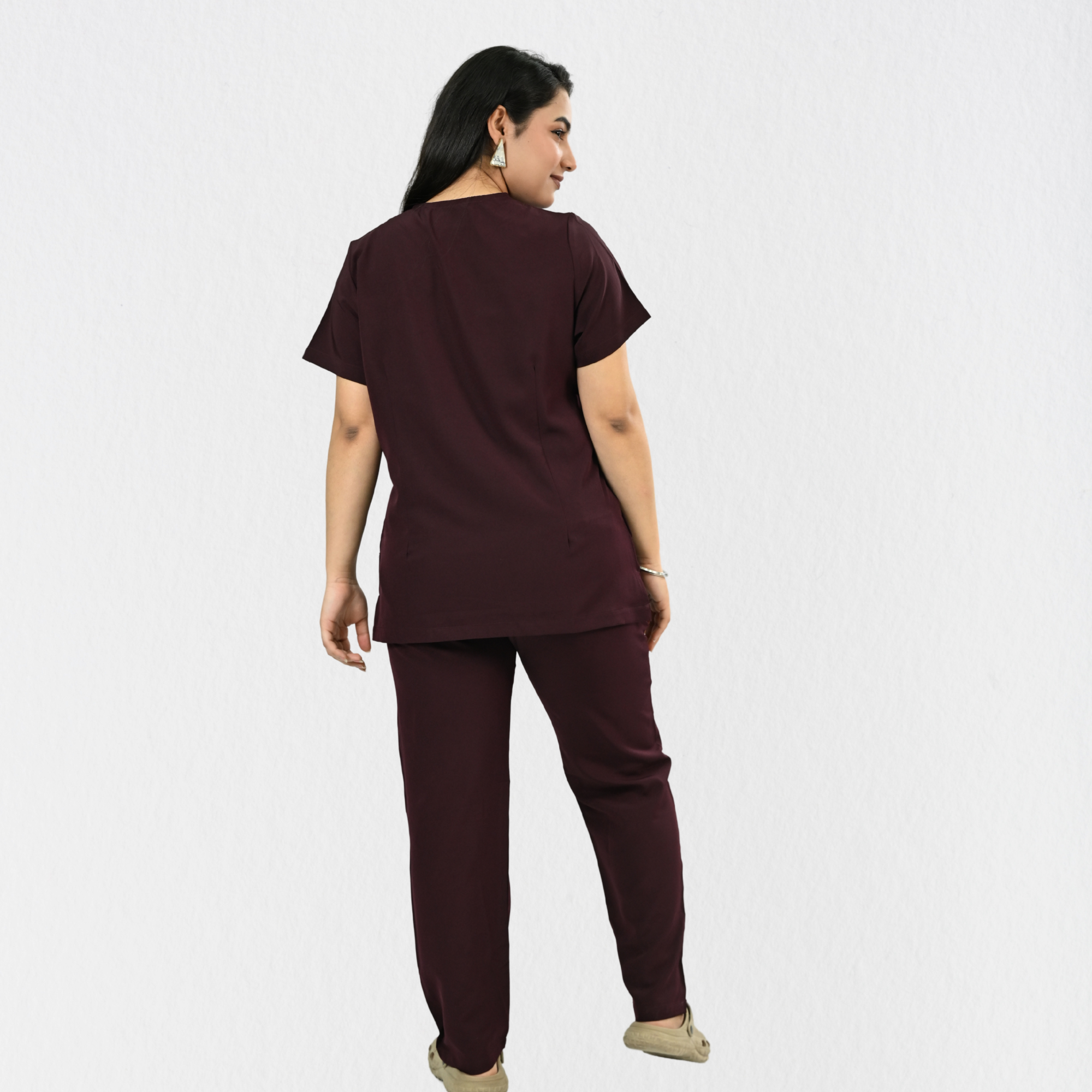 Women PrimaFlex 4 Way Stretch 8 Pocket V Neck Scrub Set - Wine